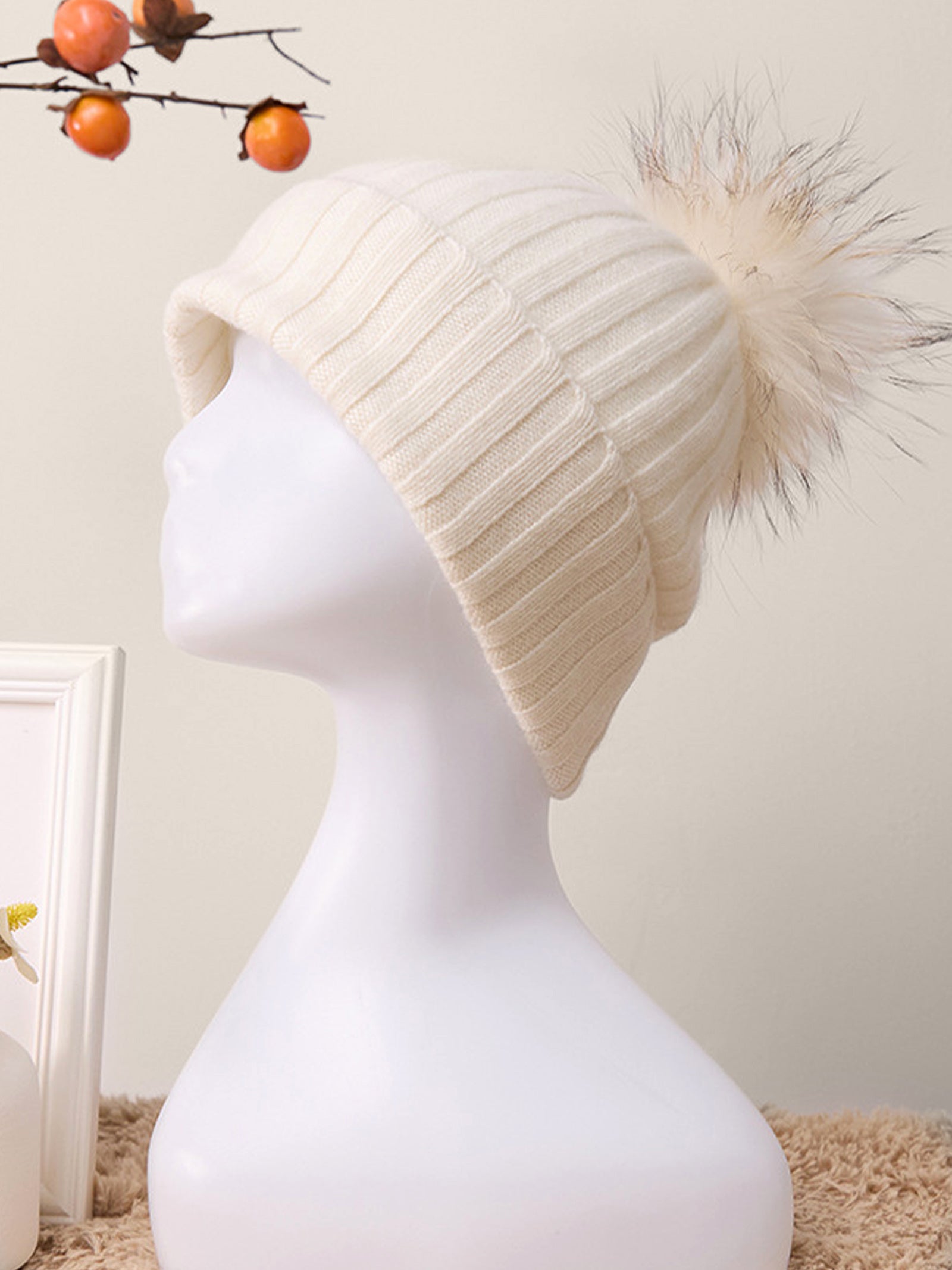 100% Cashmere Rib-Knit Slouchy Beanie With Pom-Pom by LINTICO for women