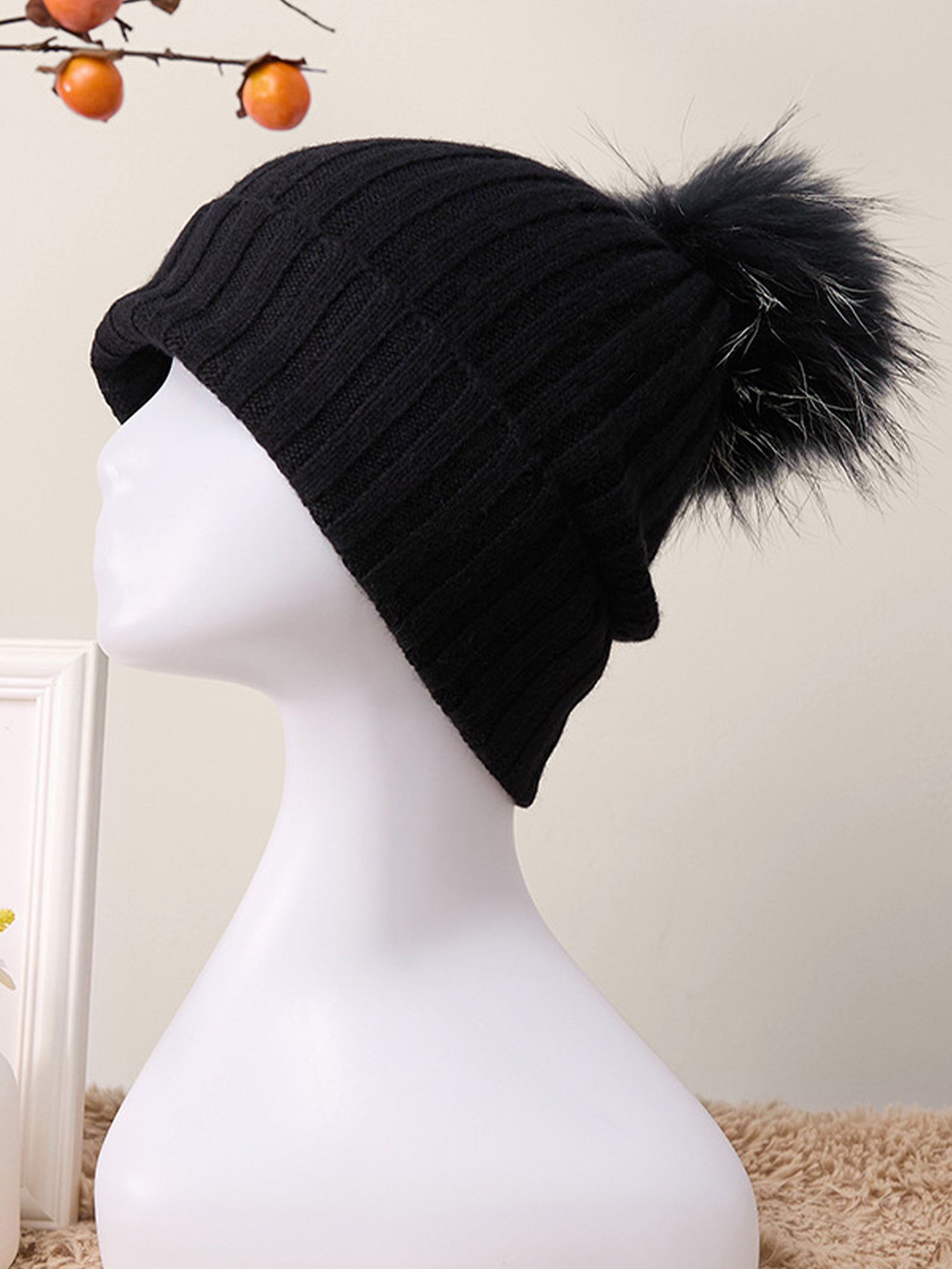 100% Cashmere Rib-Knit Slouchy Beanie With Pom-Pom by LINTICO for women