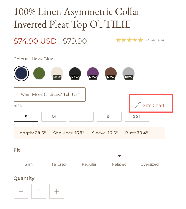 1. Where can I find your size charts?