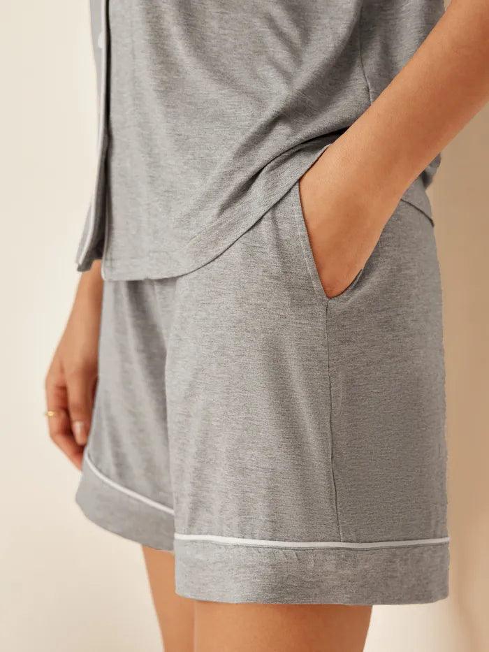 Short Sleeve Bamboo Pajama Set ODESSA - Cloud Grey / Bottoms / S - LOUNGEWEAR-Bamboo PJS