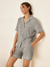 Short Sleeve Bamboo Viscose Pajama Set ODESSA - Cloud Grey / Sets / S - LOUNGEWEAR-Bamboo Viscose PJS