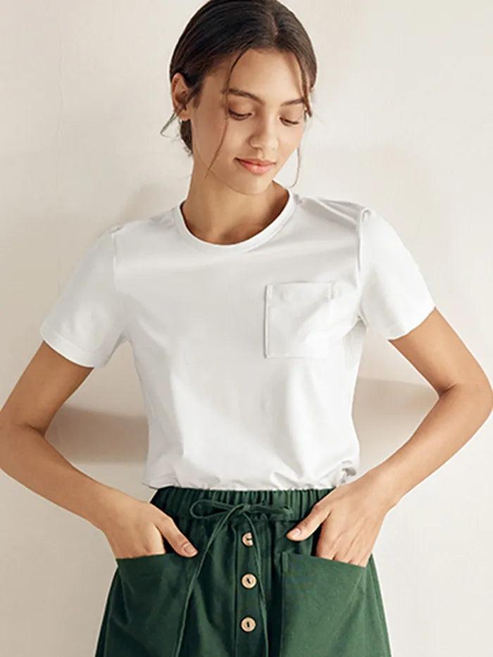 Stretch-Knit Bamboo Classic Basic Tee BELLE - Optic White / Crew Neck / S - TOPS-Bamboo Tees