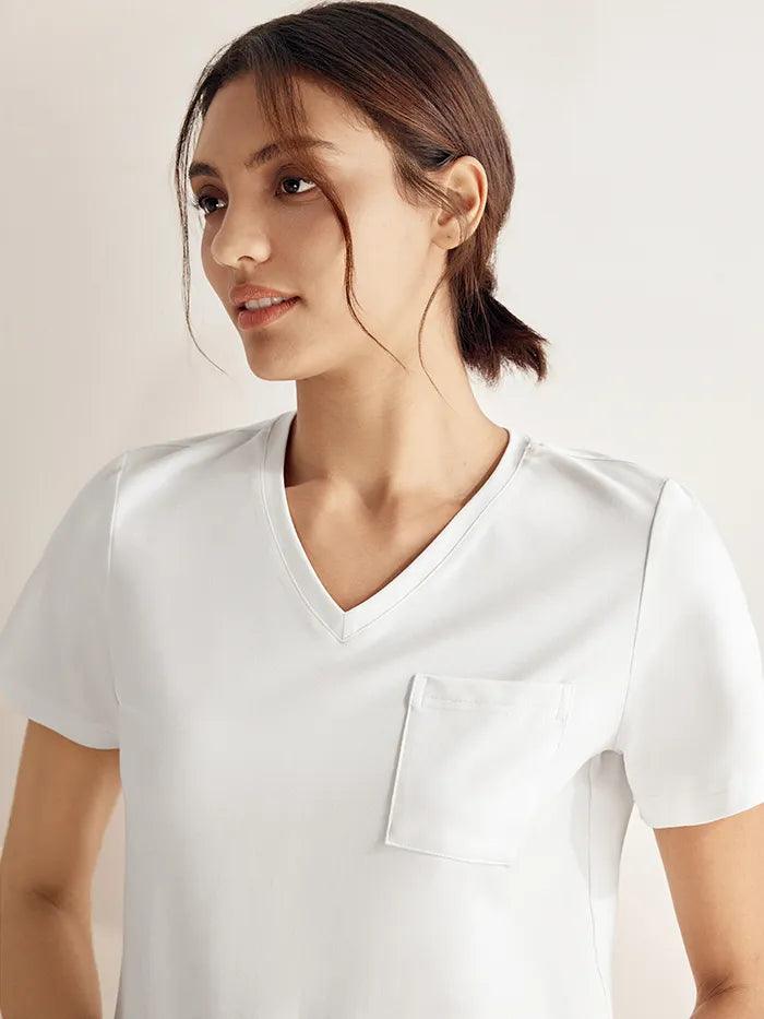 Stretch-Knit Bamboo Classic Basic Tee BELLE - Optic White / V-Neck / S - TOPS-Bamboo Tees