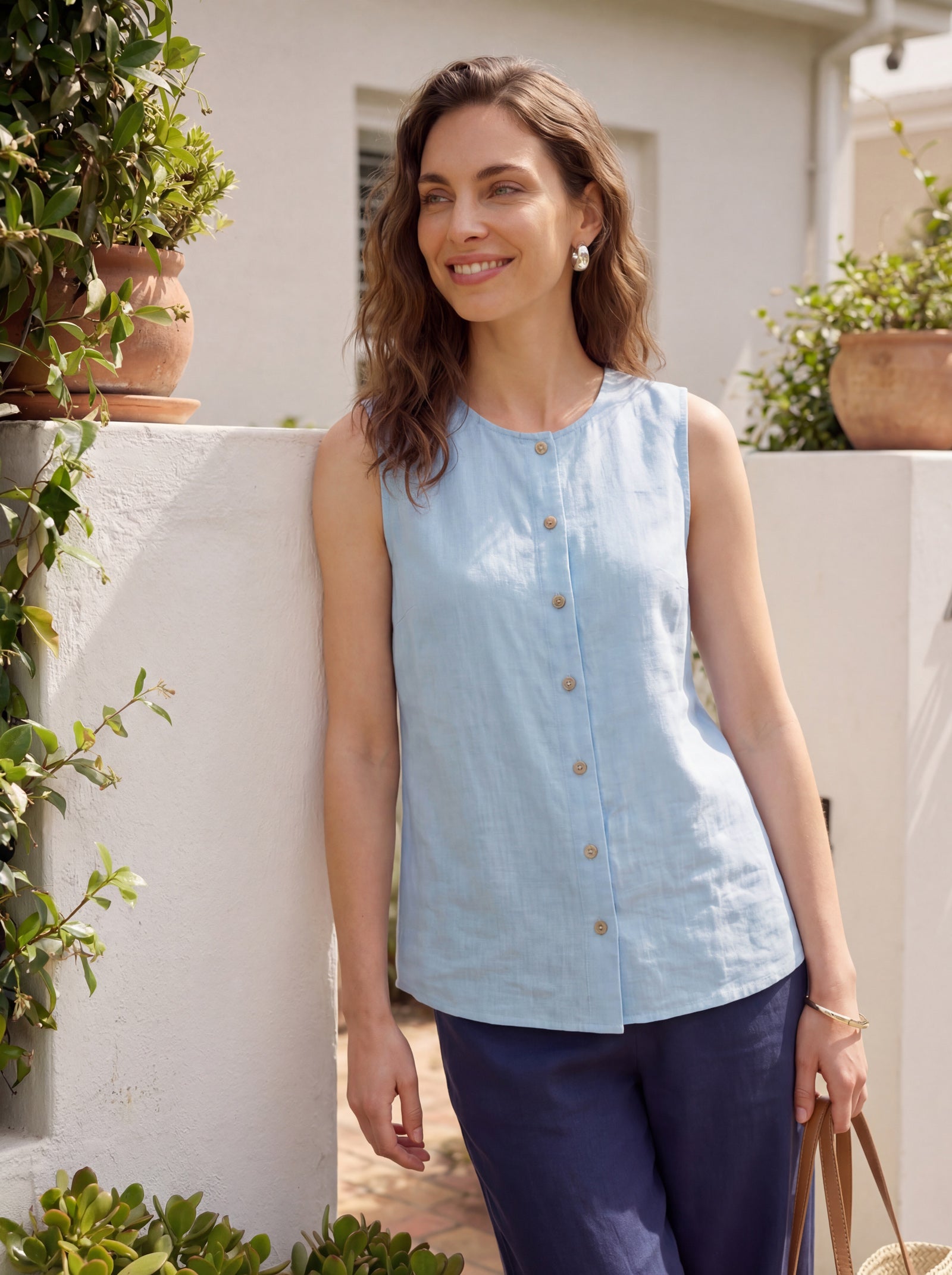 100% Linen Buttons Down Tank Top ERIN