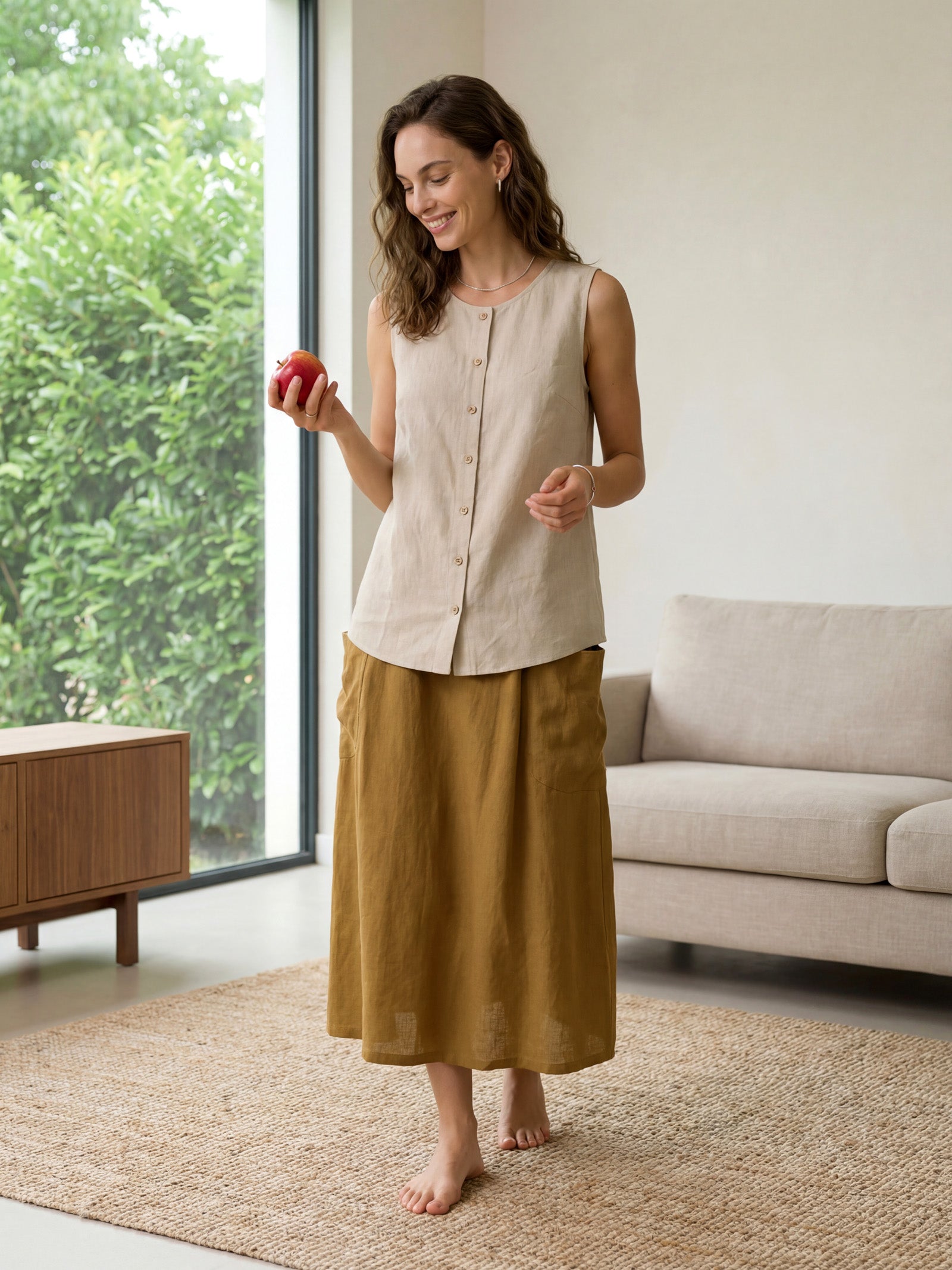 100% Linen Buttons Down Tank Top ERIN
