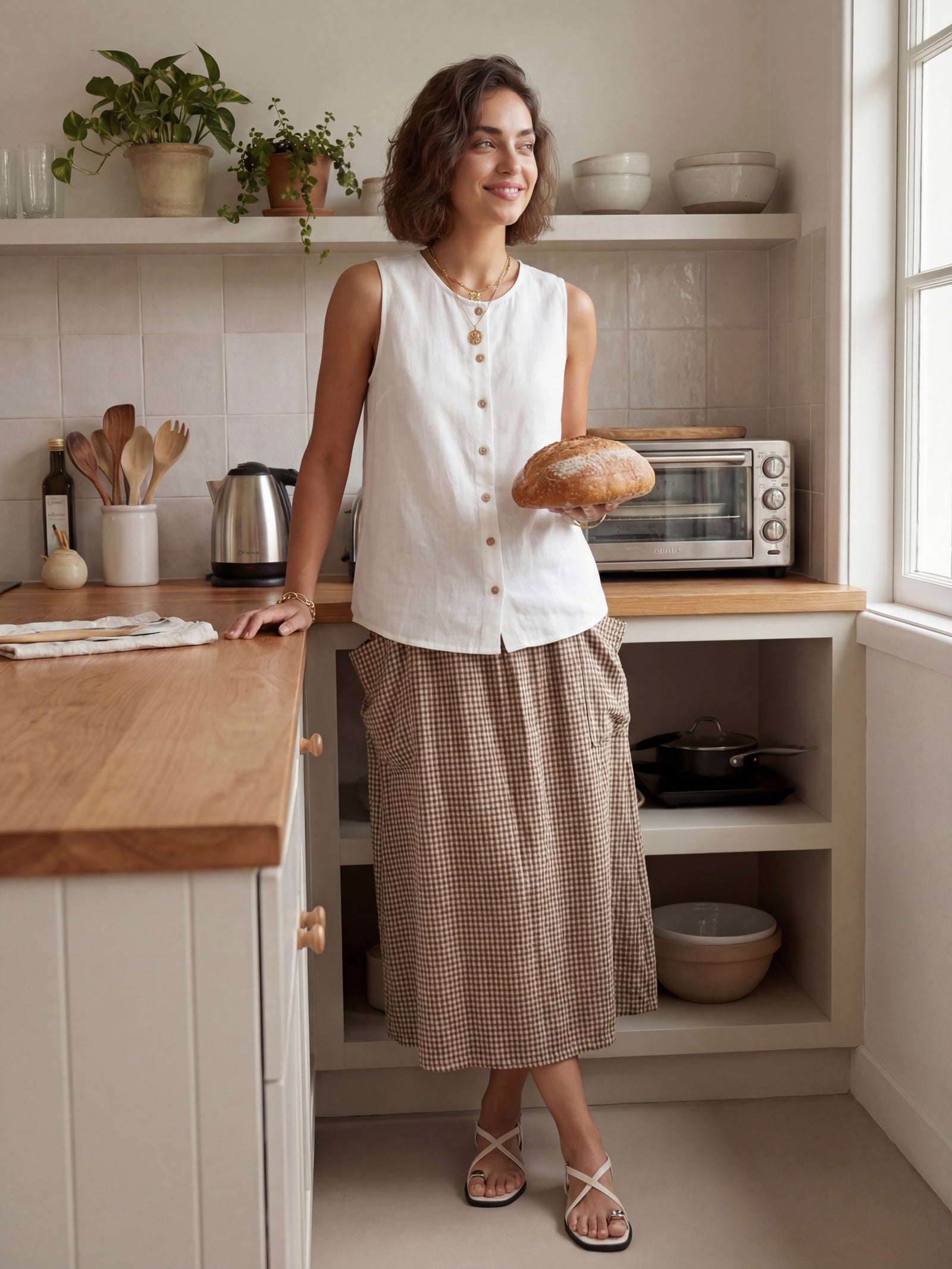 100% Linen Buttons Down Tank Top ERIN