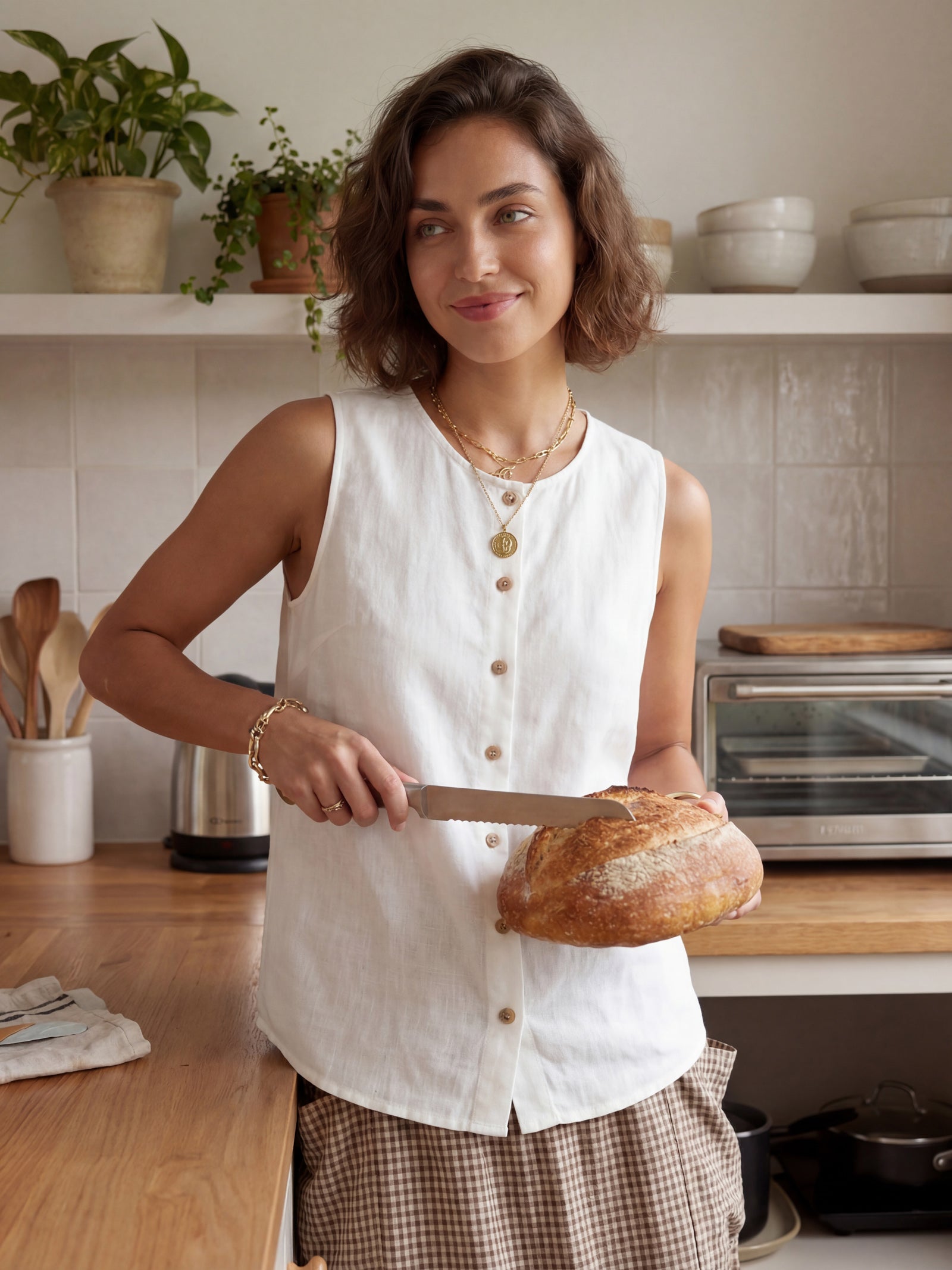 100% Linen Buttons Down Tank Top ERIN