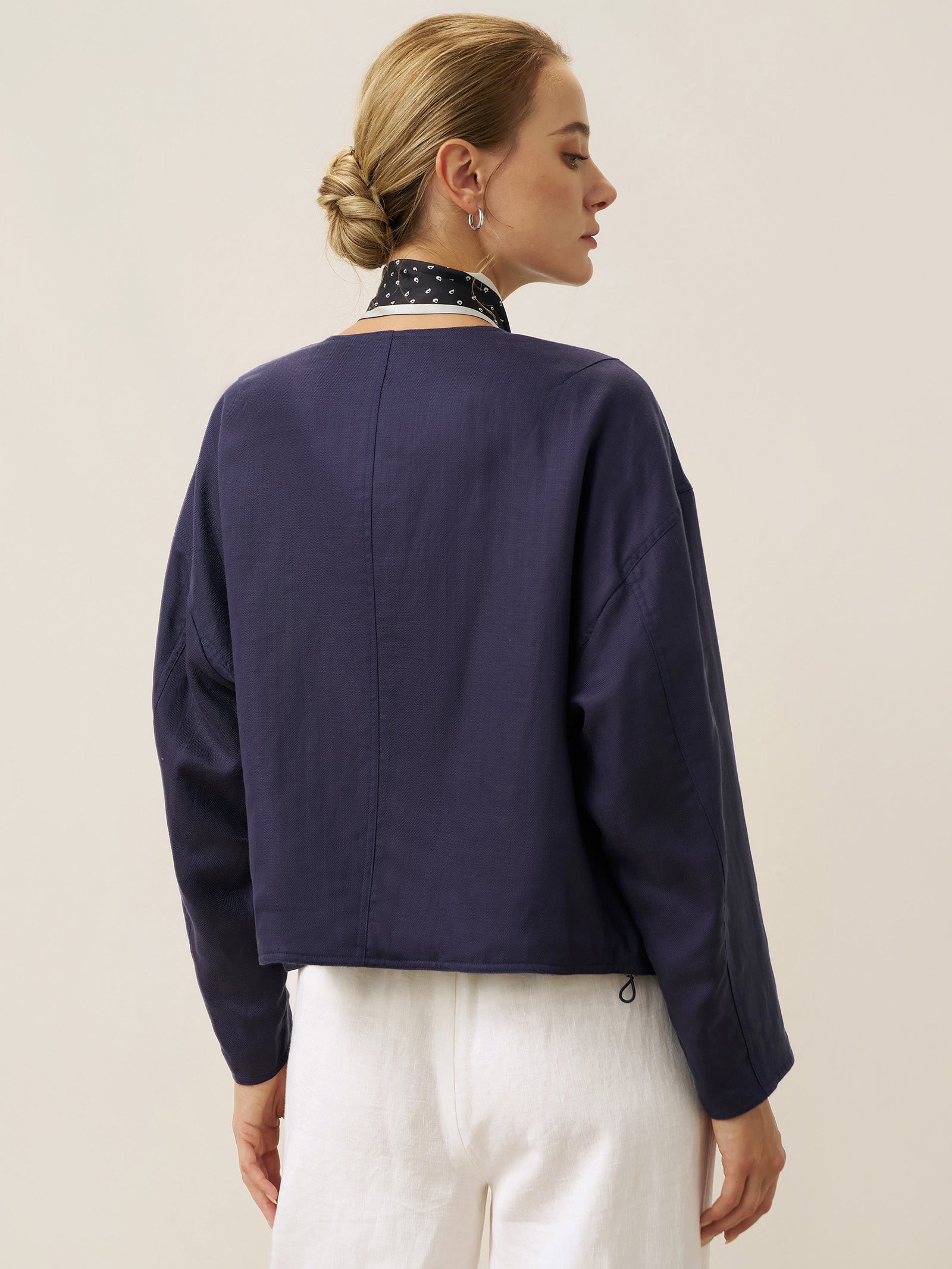 Tencel Linen Reversible Crew Neck Casual Jacket CHLOE