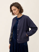 Tencel Linen Reversible Crew Neck Casual Jacket CHLOE in Twilight Blue