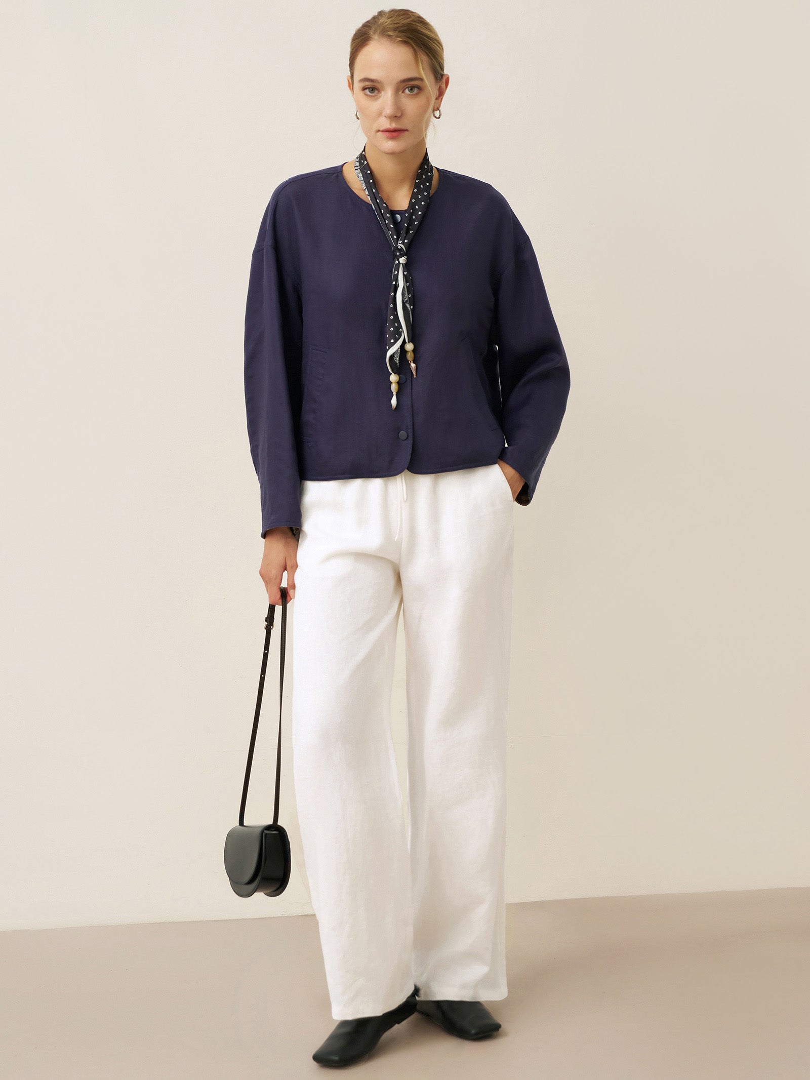 Tencel Linen Reversible Crew Neck Casual Jacket CHLOE