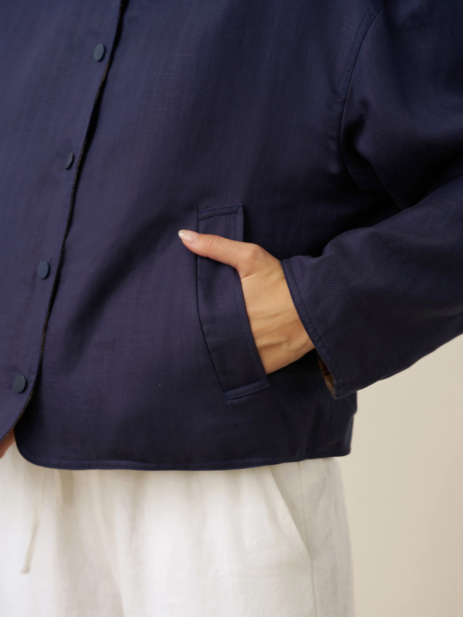 Tencel Linen Reversible Crew Neck Casual Jacket CHLOE