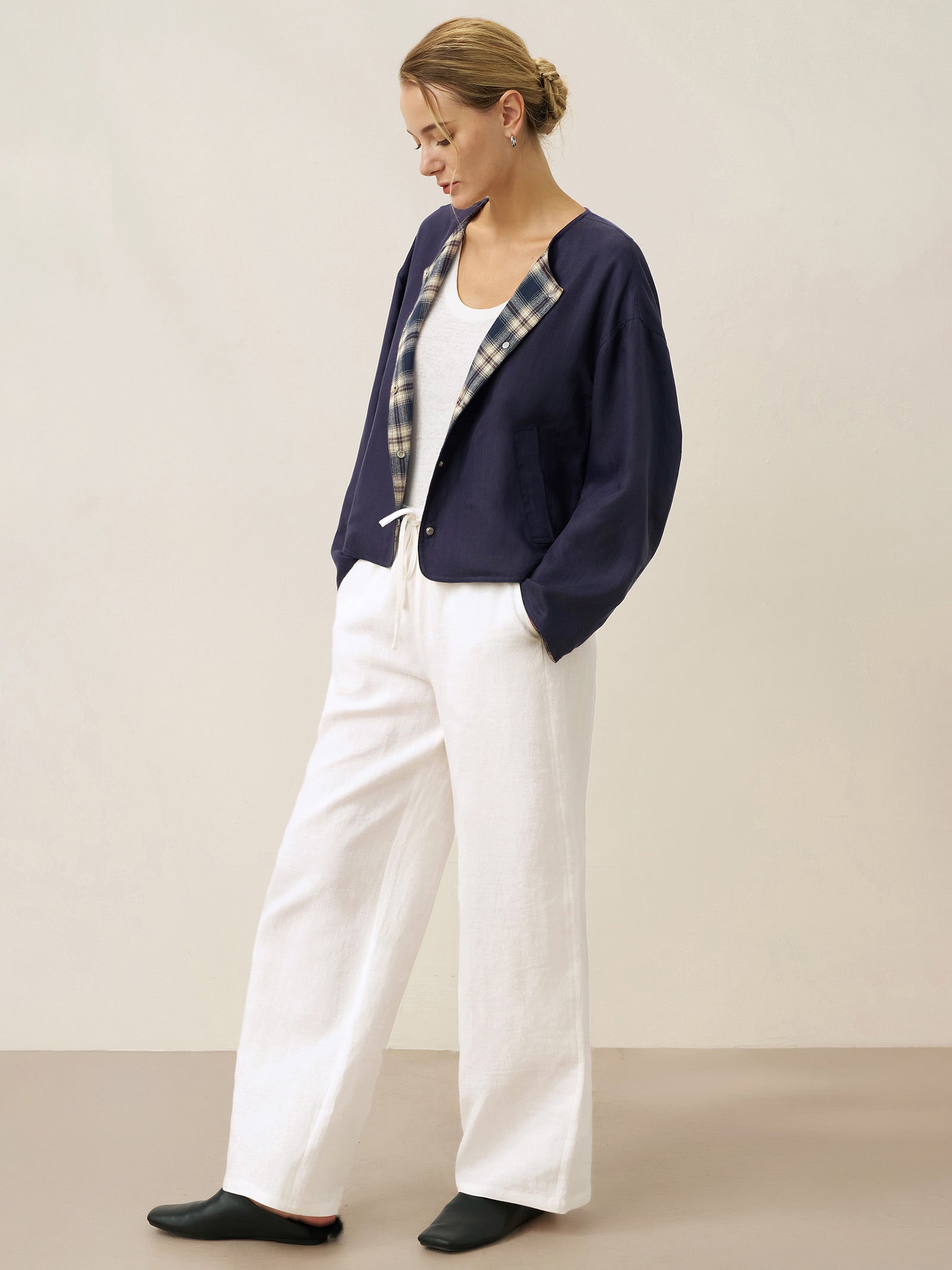 Tencel Linen Reversible Crew Neck Casual Jacket CHLOE