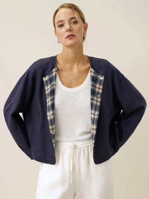 Tencel Linen Reversible Crew Neck Casual Jacket CHLOE