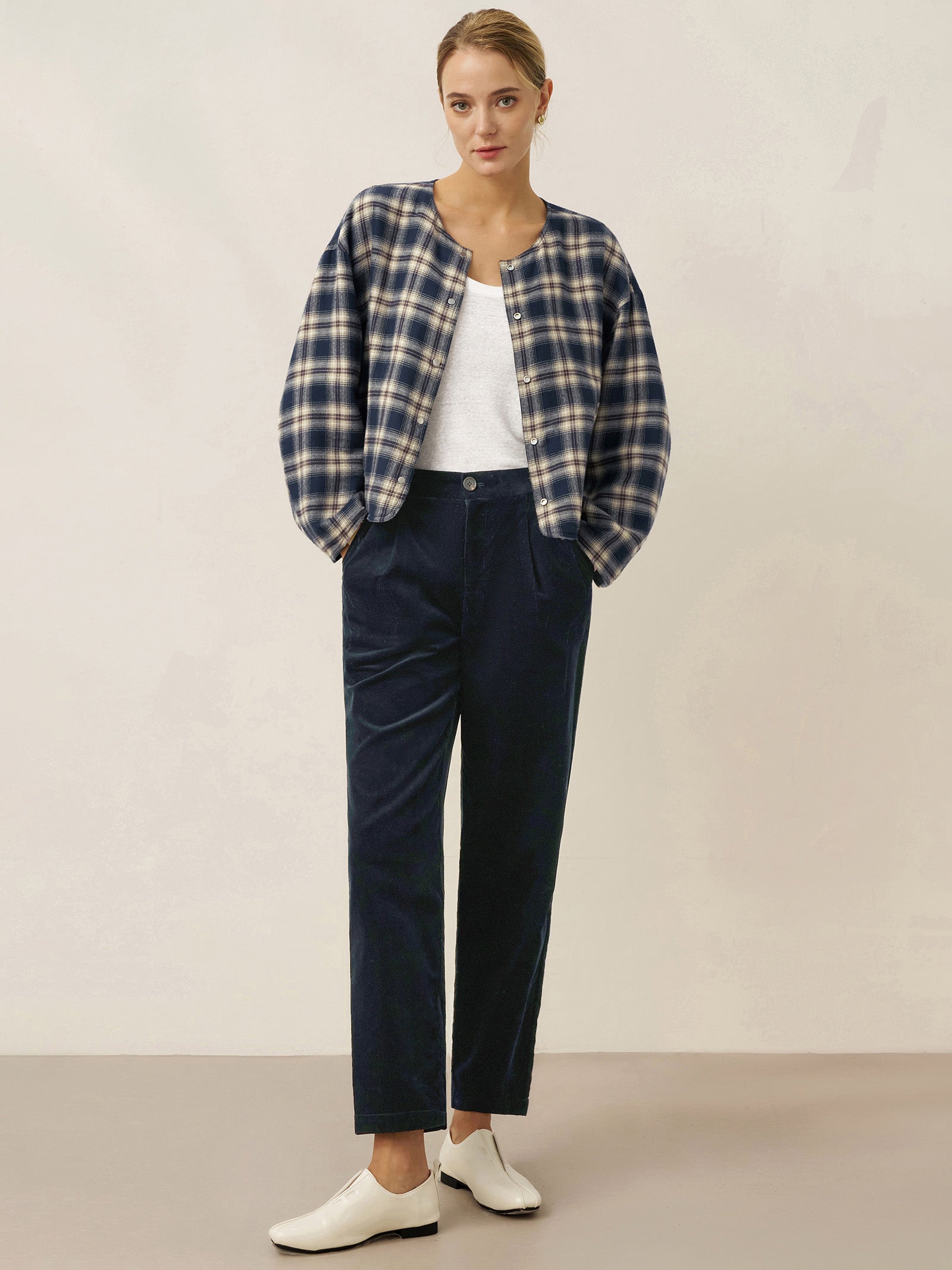 Tencel Linen Reversible Crew Neck Casual Jacket CHLOE