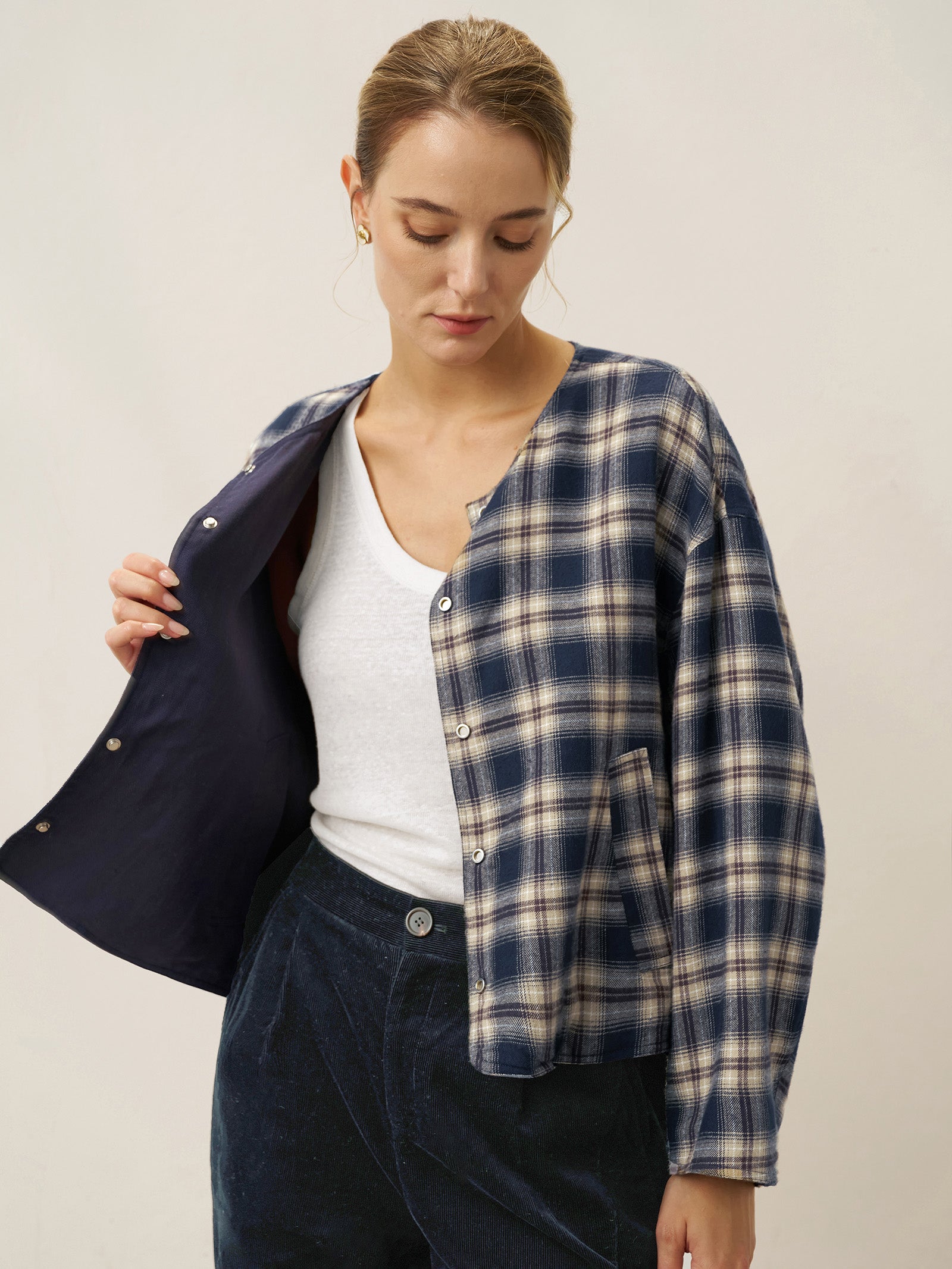 Tencel Linen Reversible Crew Neck Casual Jacket CHLOE