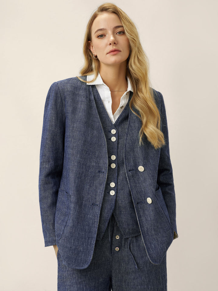 Tencel Linen Reversible Denim Texture V Neck Jacket ELLIE