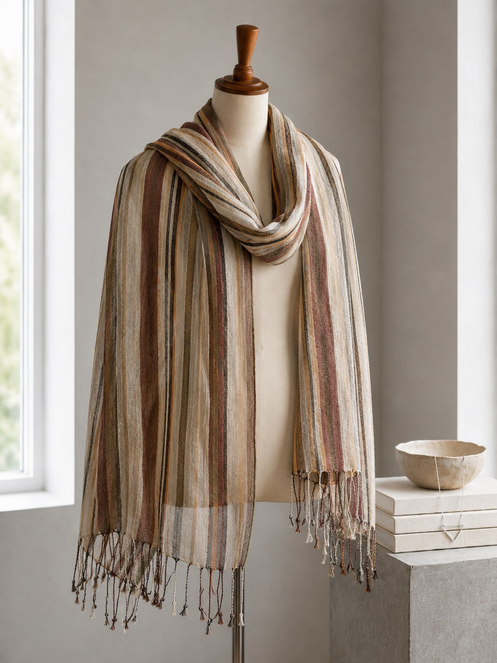 Textured Linen Lightweight Wrap Scarf by LINTICO