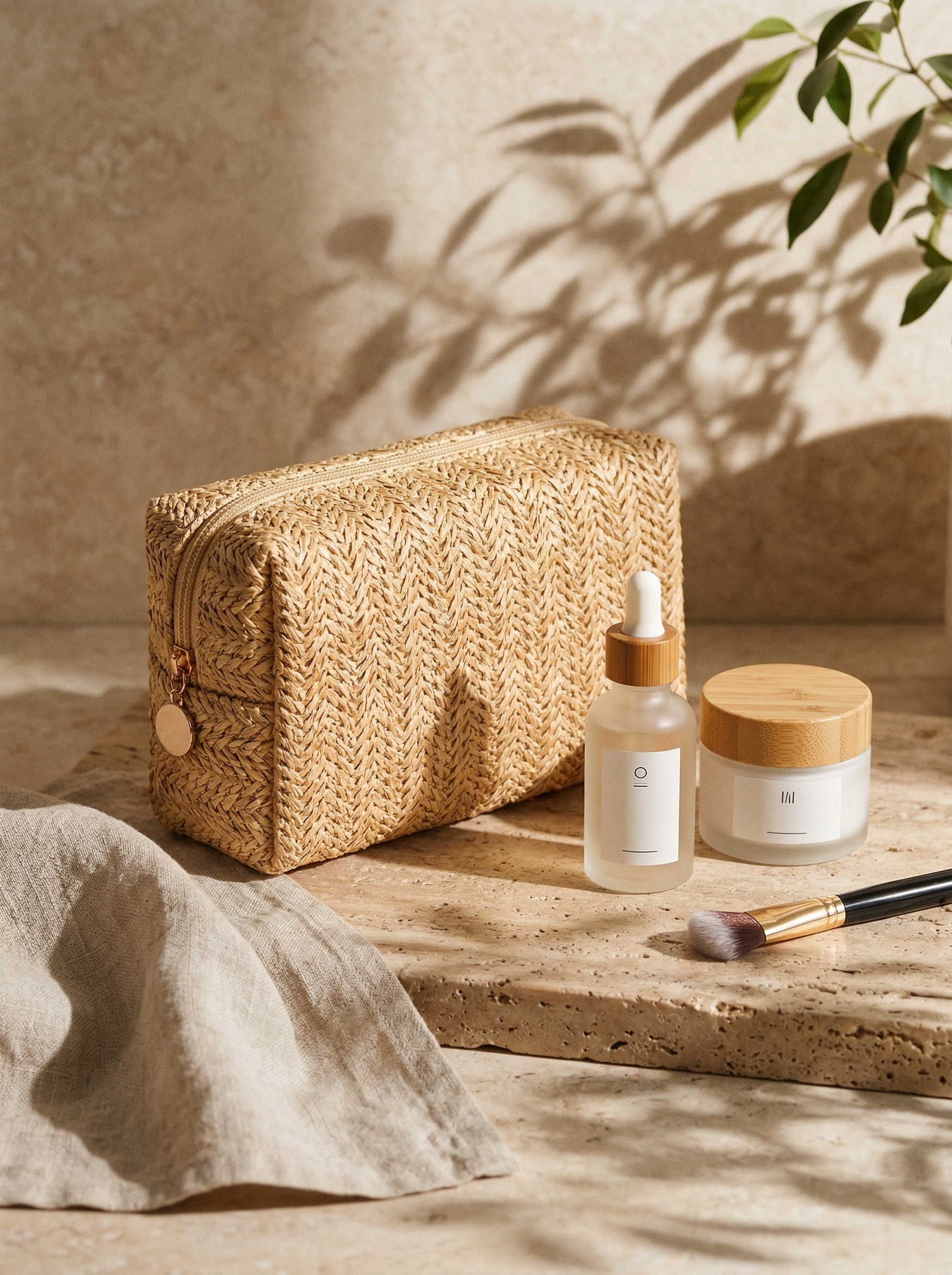 Vintage Woven Straw Makeup Bag Travel Cosmetic Toiletry Organizer Pouch by LINTICO for women
