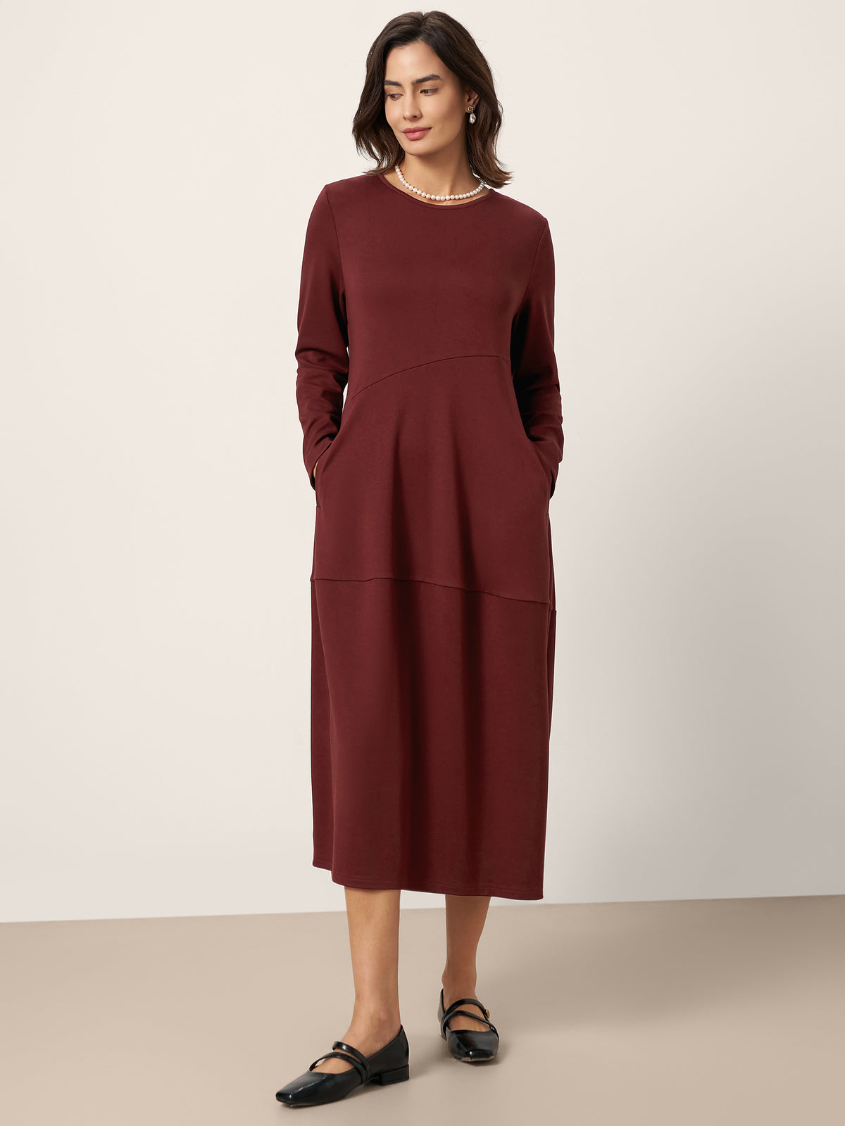 Wool Cotton Asymmetric Cocoon Midi Dress AVERIE