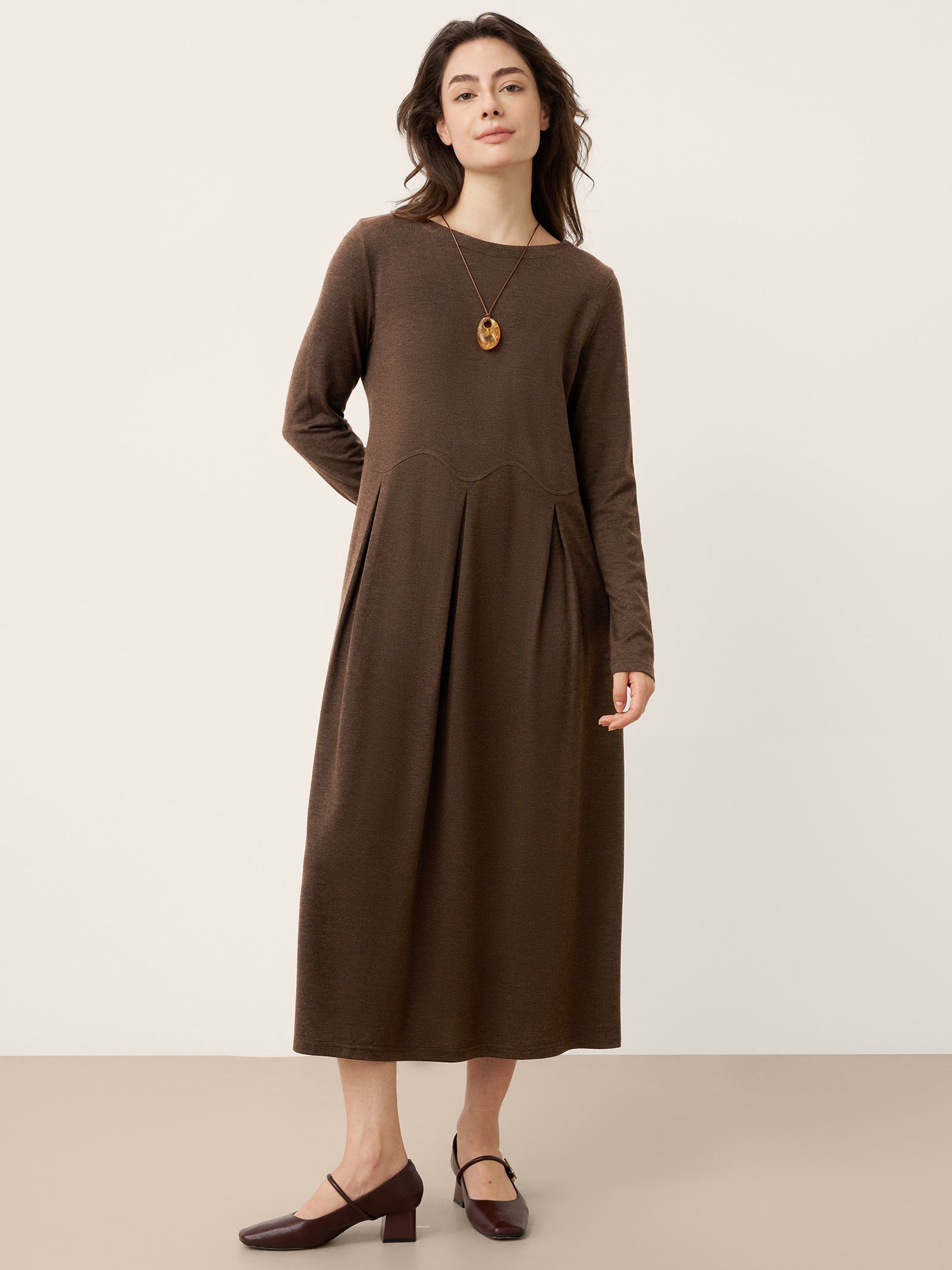 Wool Arc-Panel Sculpted Pleats Maxi Dress CALISTA