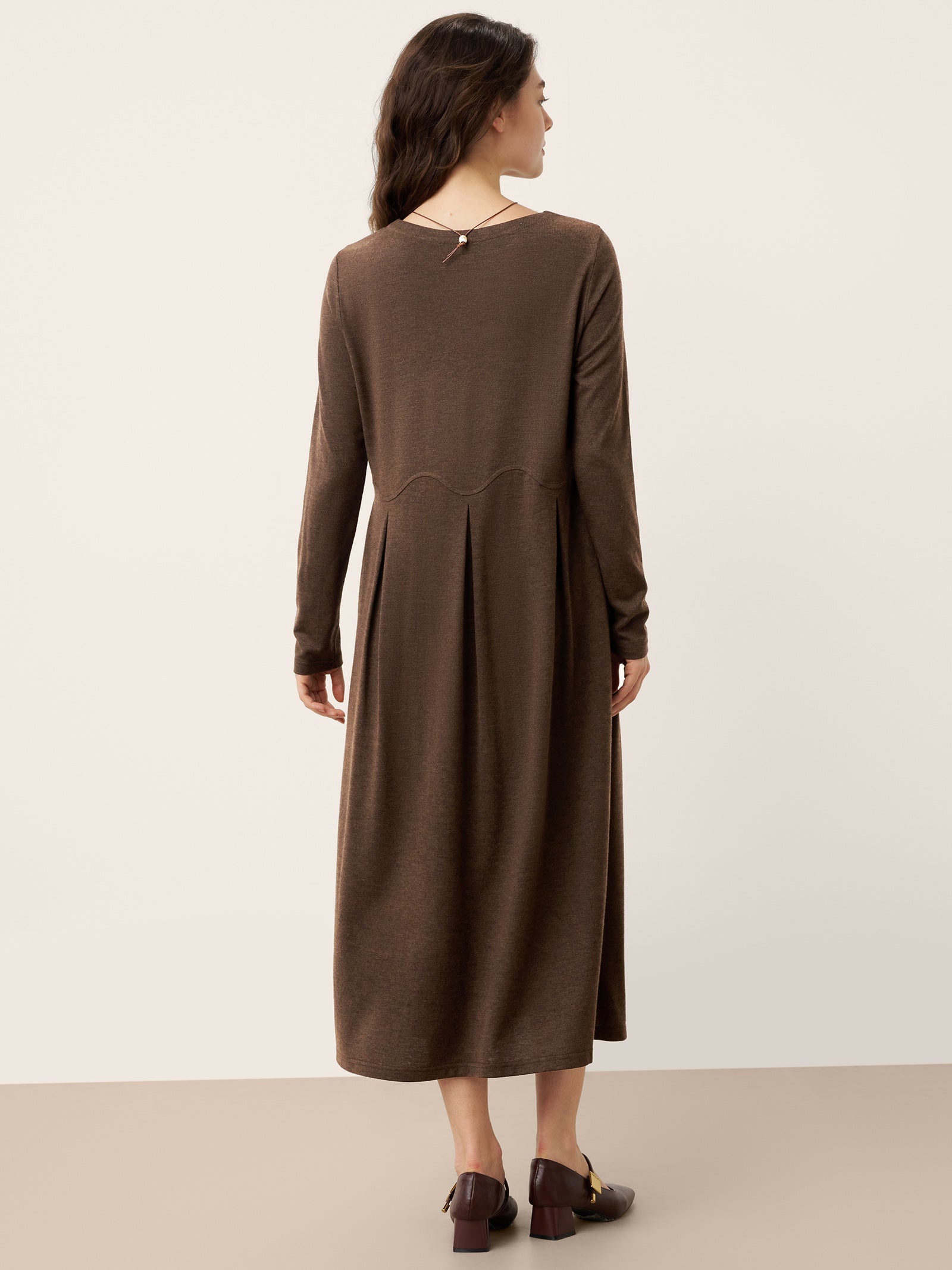 Wool Arc-Panel Sculpted Pleats Maxi Dress CALISTA
