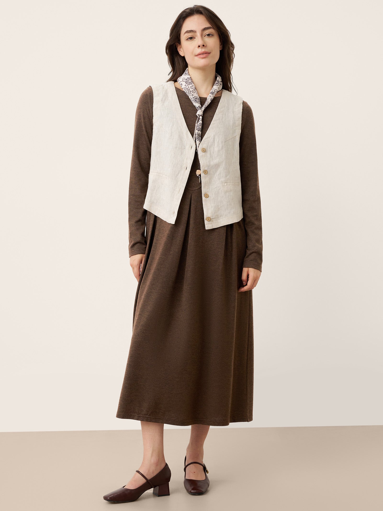 Wool Arc-Panel Sculpted Pleats Maxi Dress CALISTA