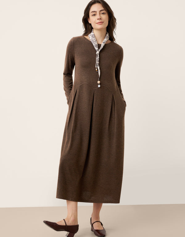 Wool Arc-Panel Sculpted Pleats Midi Dress CALISTA