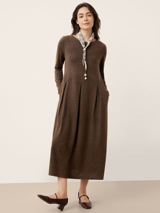 Vestido midi de lana con paneles curvos y pliegues esculpidos CALISTA