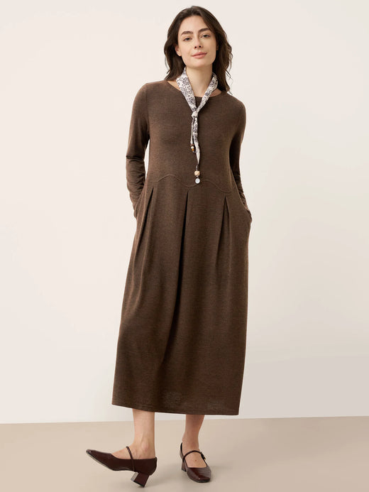 Robe Midi Plissée Sculpturale Arc-Panneau en Laine CALISTA