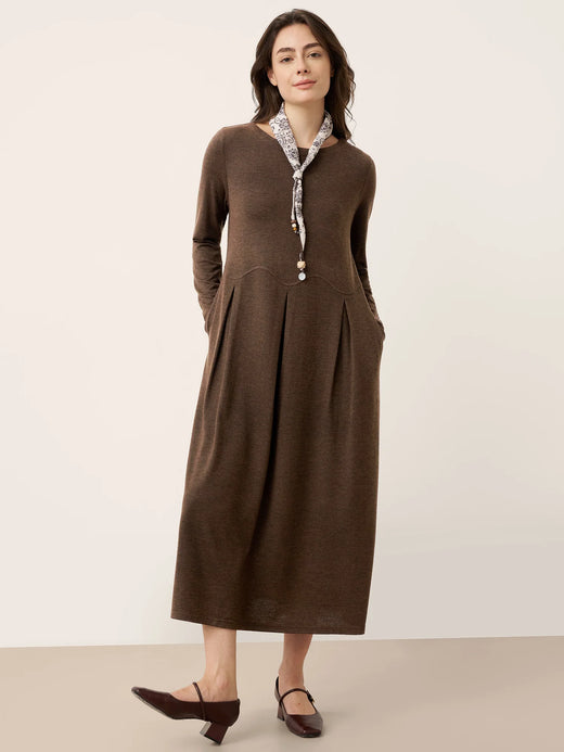 Wool Arc-Panel Sculpted Pleats Midi Dress CALISTA
