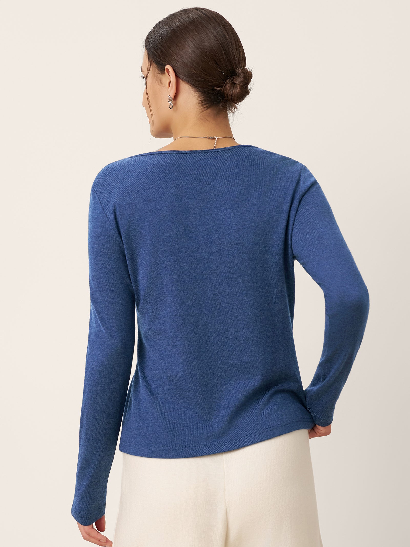 Wool Asymmetric Buttoned Long Sleeve Top LUCIE