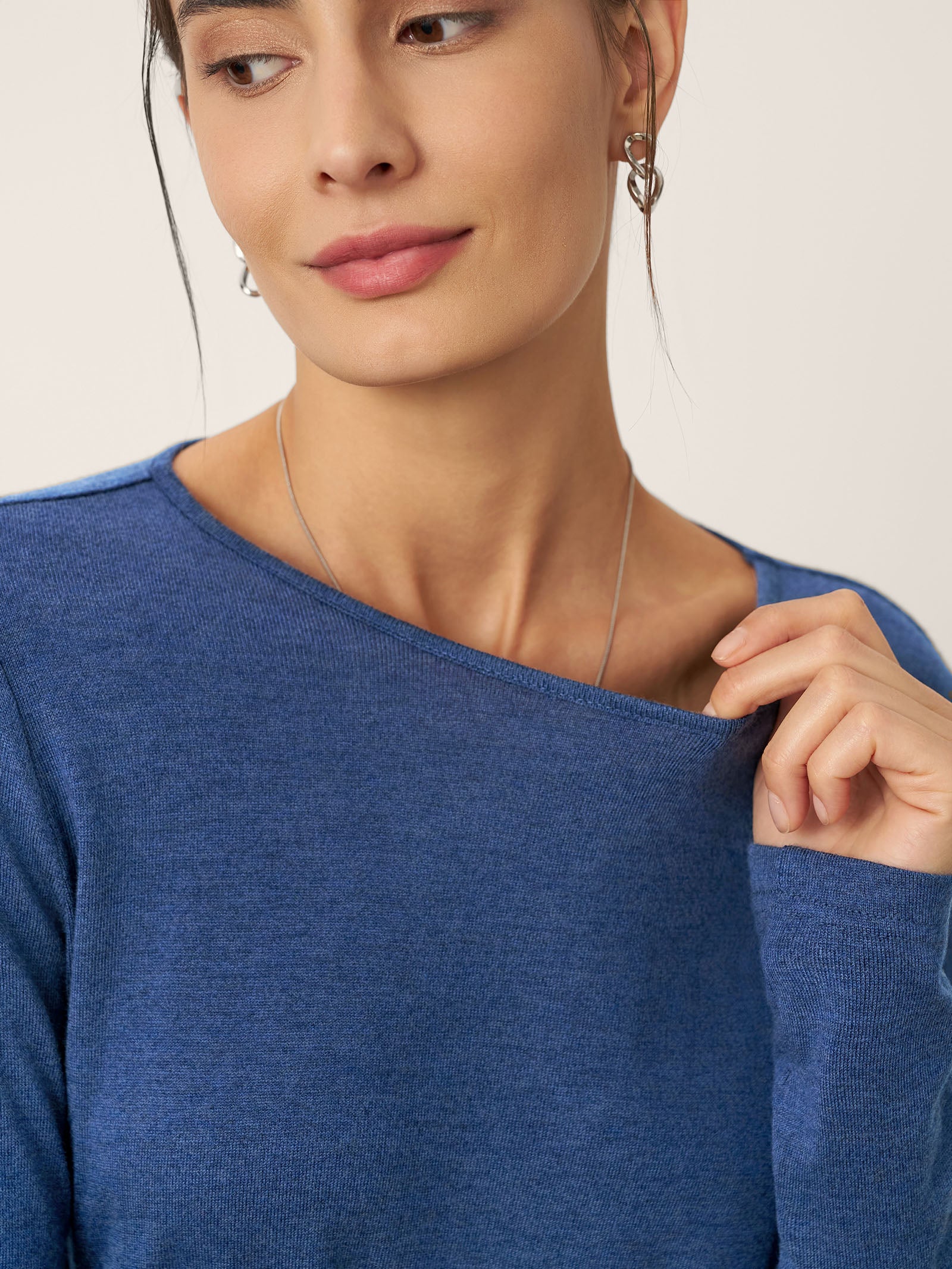 Wool Asymmetric Buttoned Long Sleeve Top LUCIE