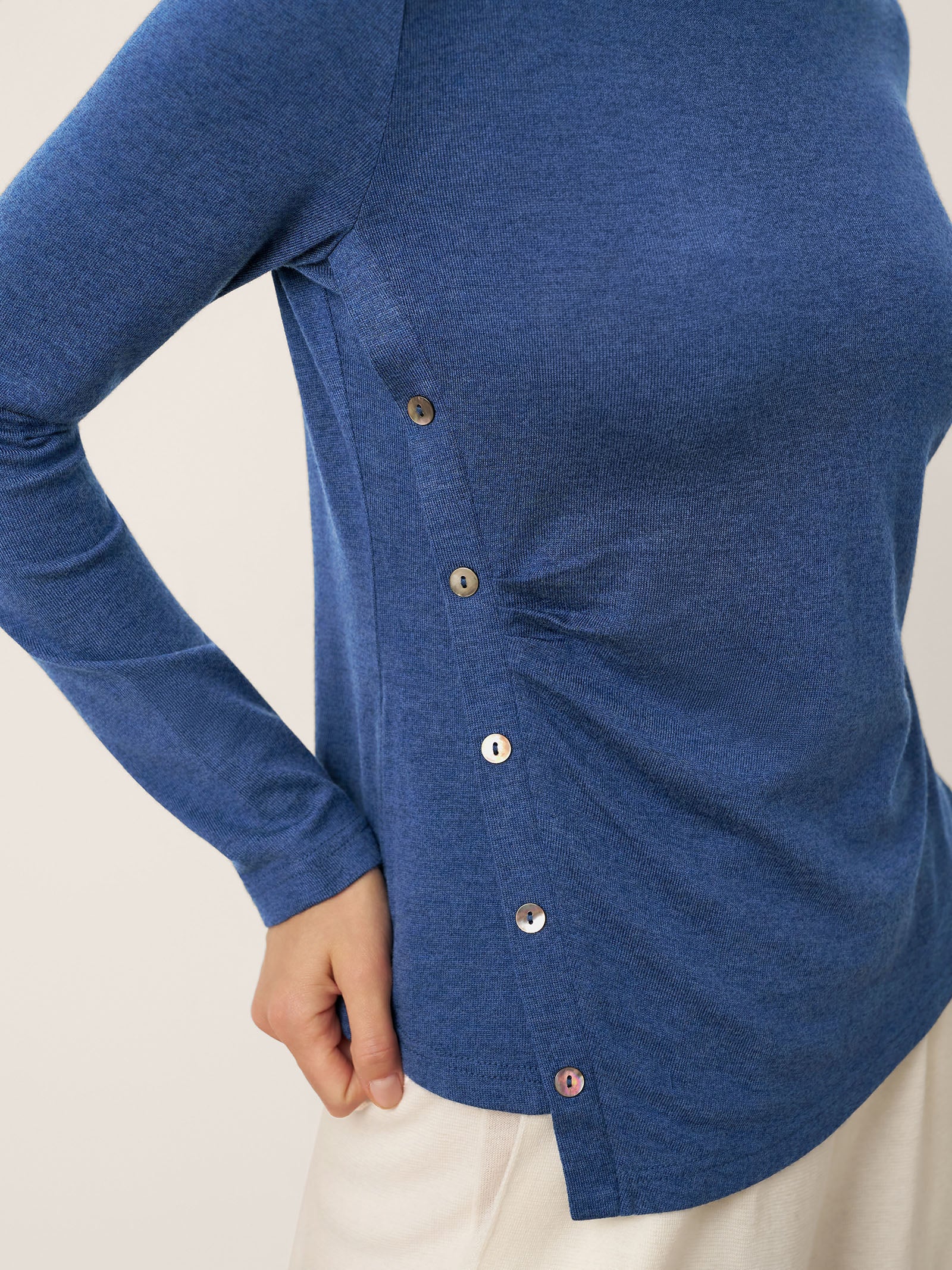 Wool Asymmetric Buttoned Long Sleeve Top LUCIE