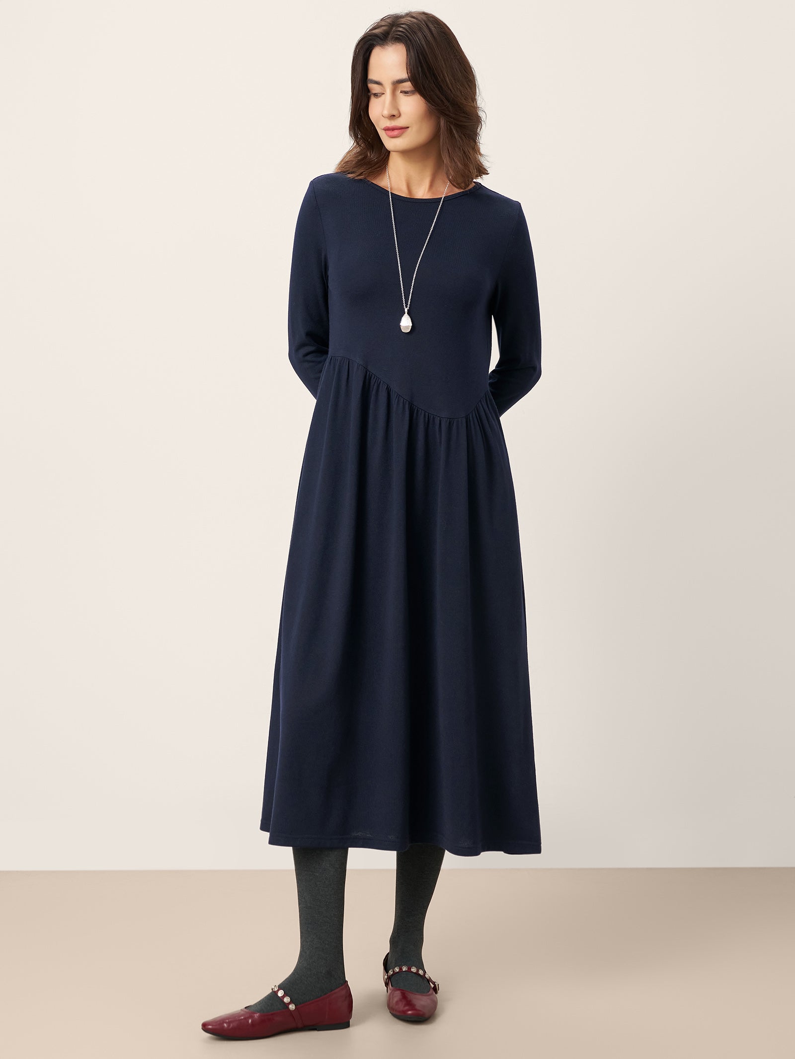 Wool Asymmetric Curved-Cut Maxi Dress CALLIE