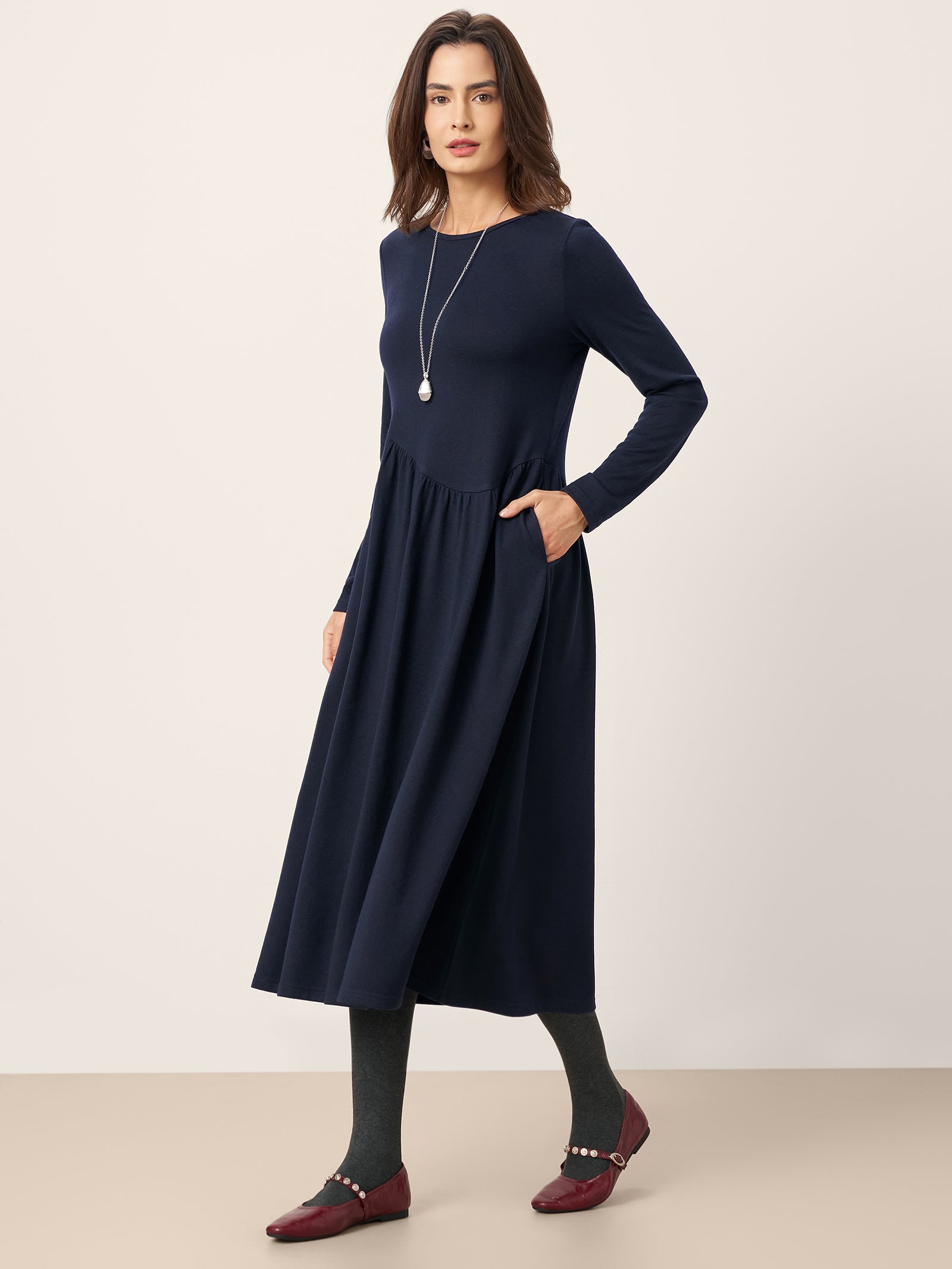 Wool Asymmetric Curved-Cut Maxi Dress CALLIE