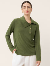 Wool Asymmetric Lapel Fruit Button Decor Top YSABEL by LINTICO for women