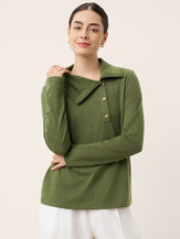 Wool Asymmetric Lapel Fruit Button Decor Top YSABEL by LINTICO for women