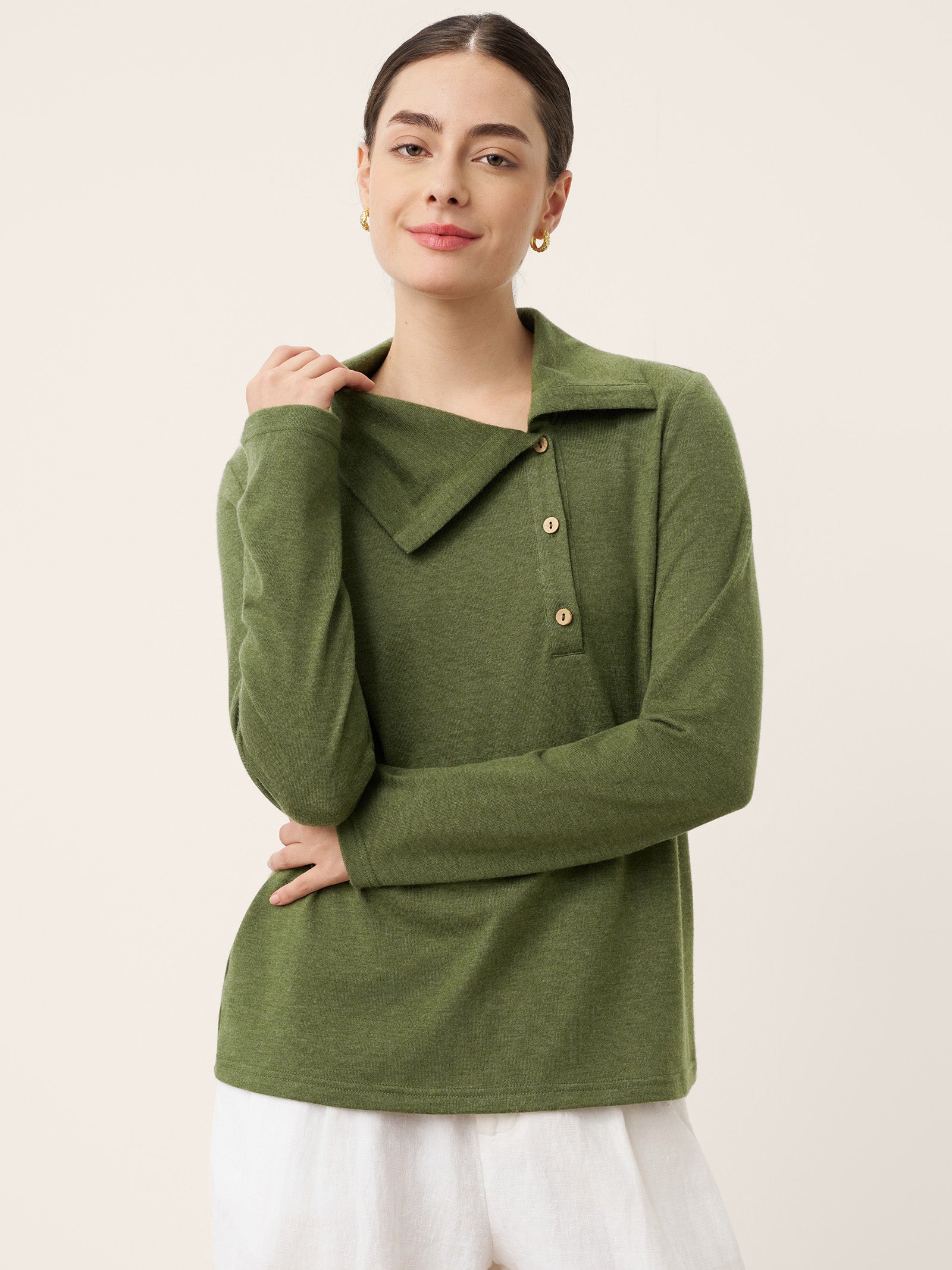 Wool Asymmetric Lapel Fruit Button Decor Top YSABEL