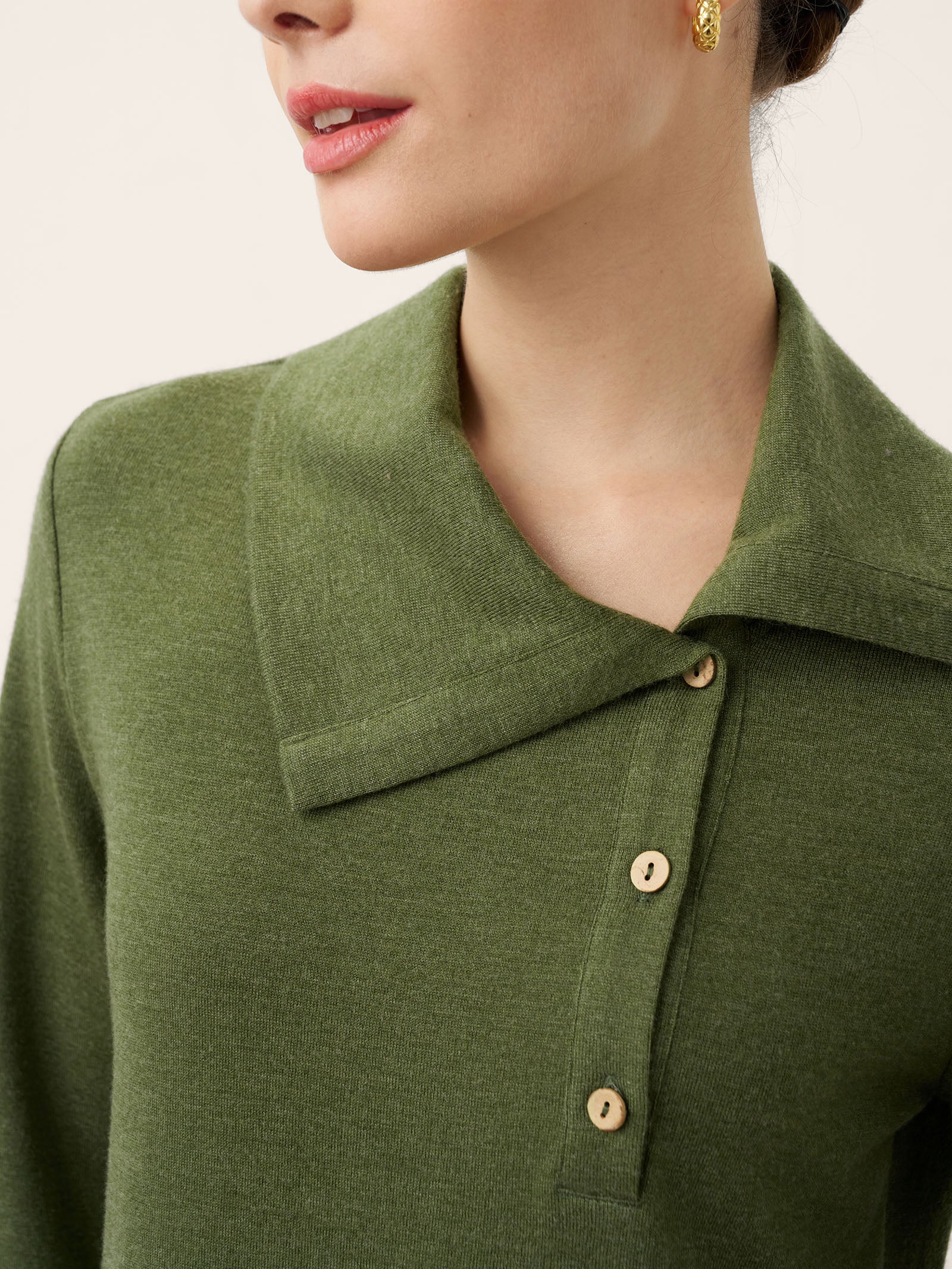 Wool Asymmetric Lapel Fruit Button Decor Top YSABEL