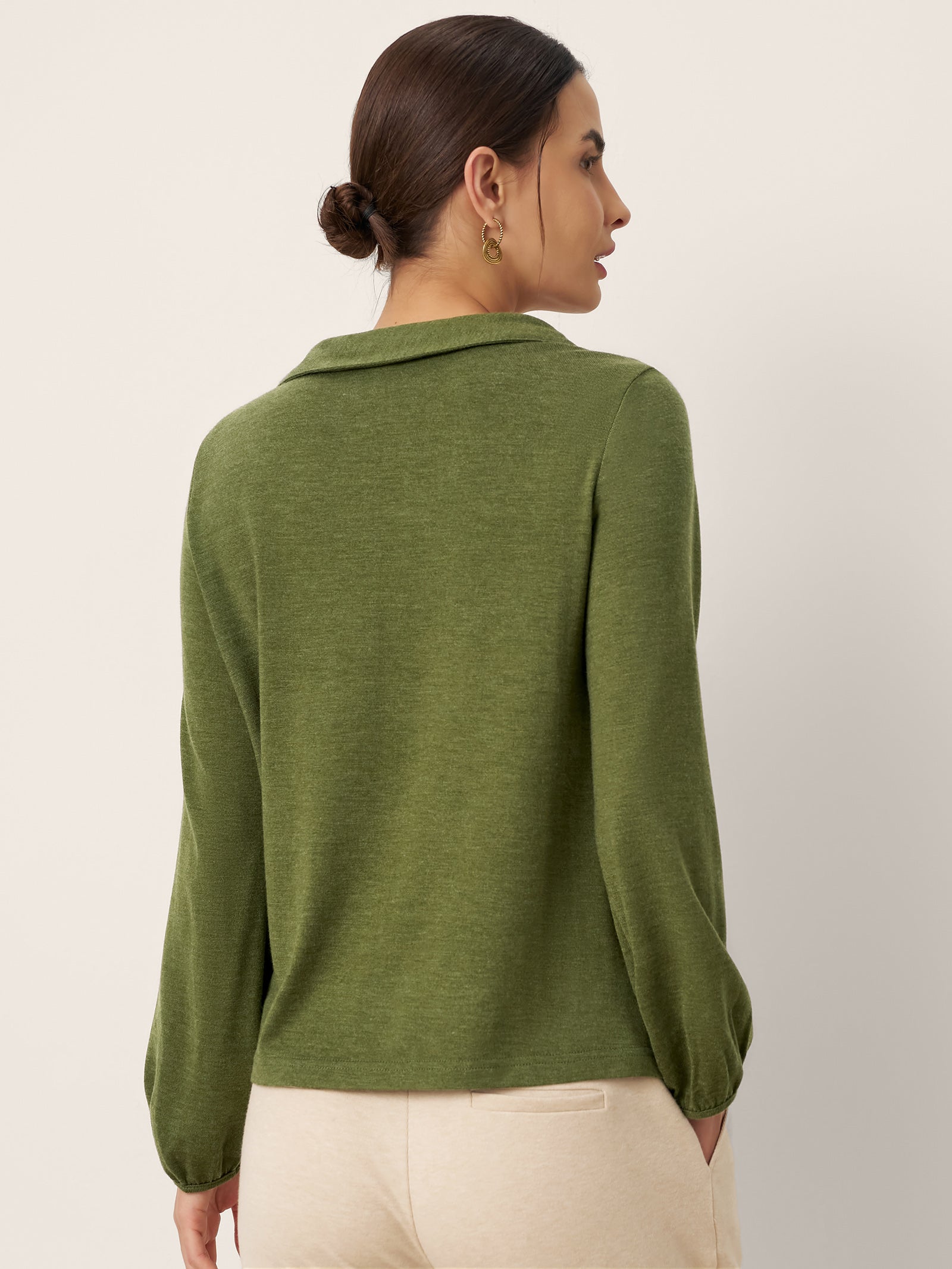 Wool Asymmetric Pleated Long Sleeve Top ARLETTE
