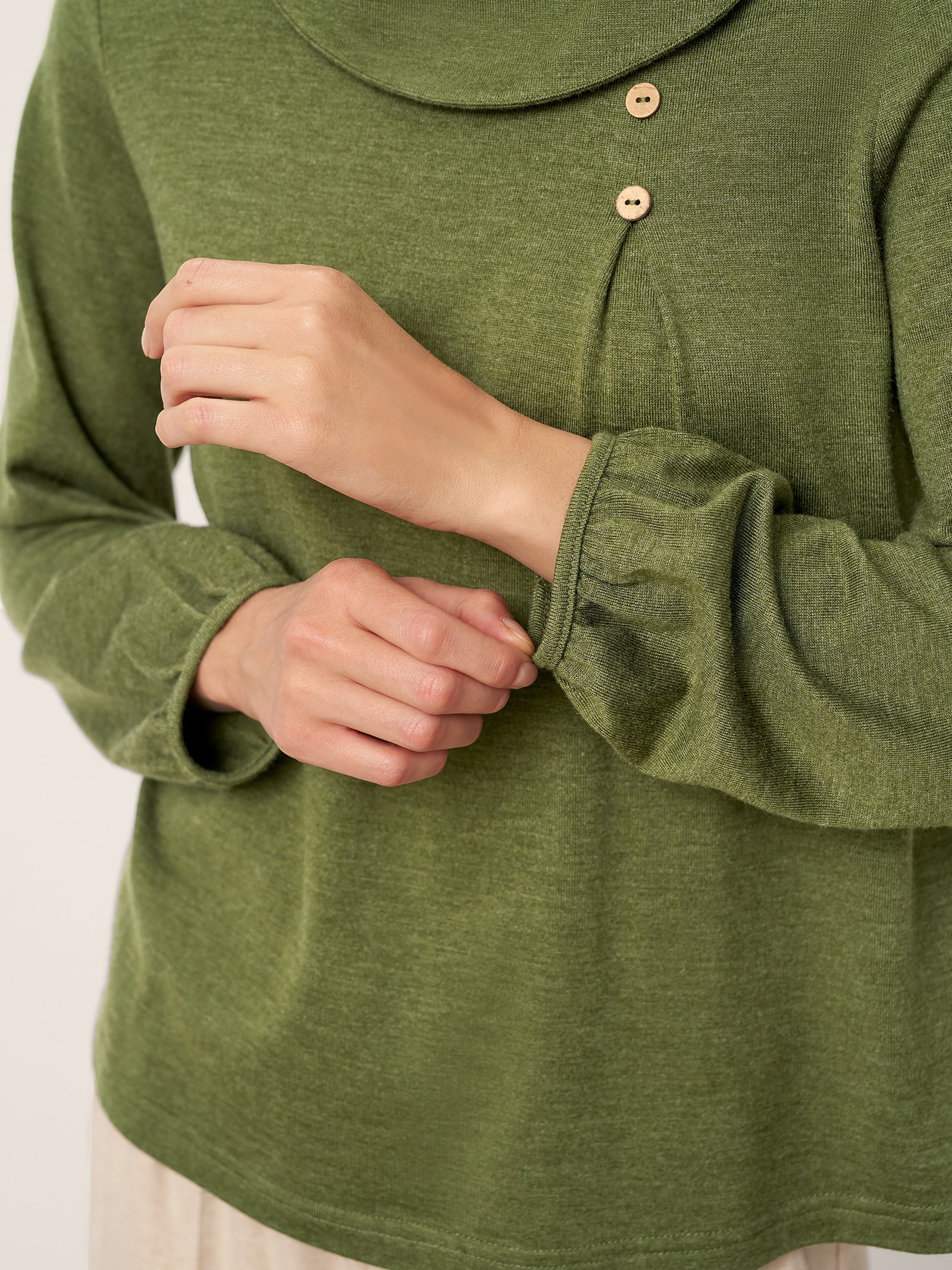 Wool Asymmetric Pleated Long Sleeve Top ARLETTE