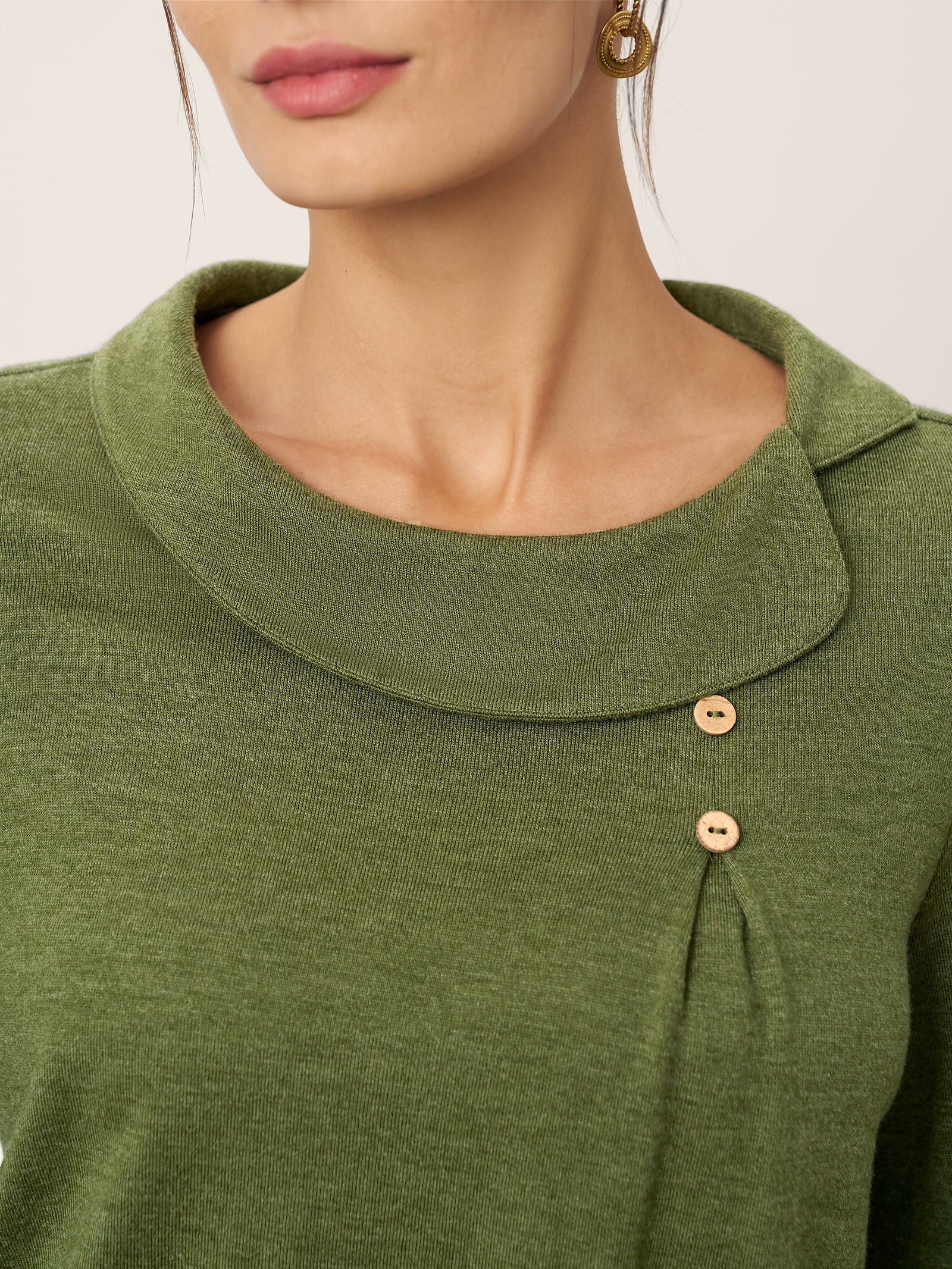 Wool Asymmetric Pleated Long Sleeve Top ARLETTE