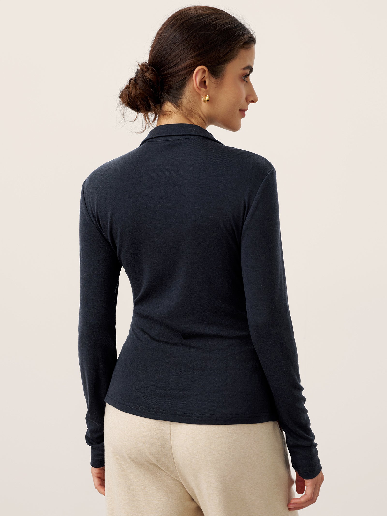 Wool Asymmetric Side Ruched Stretch Top BRIONY