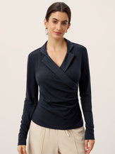 Wool Asymmetric Side Ruched Stretch Top BRIONY by LINTICO for women