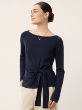 Merino Wool Belted Waist Boat Neck Top NATALIA by LINTICO for women