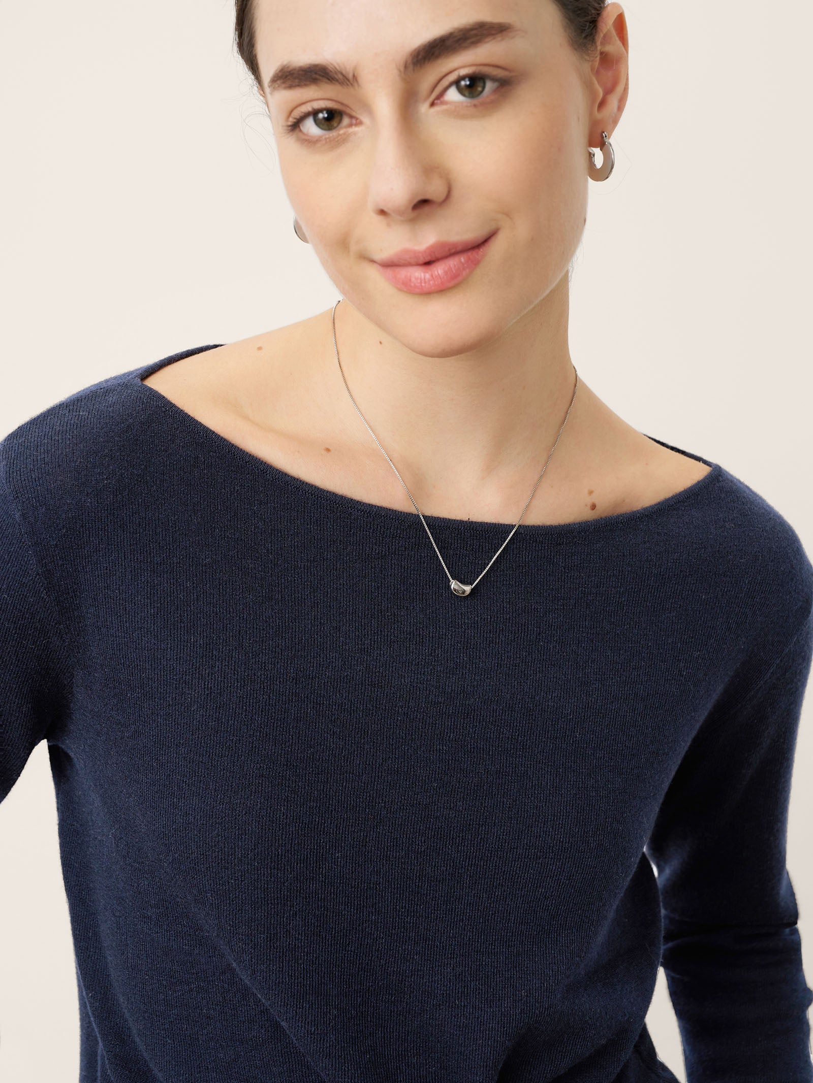 Merino Wool Belted Waist Boat Neck Top NATALIA by LINTICO for women