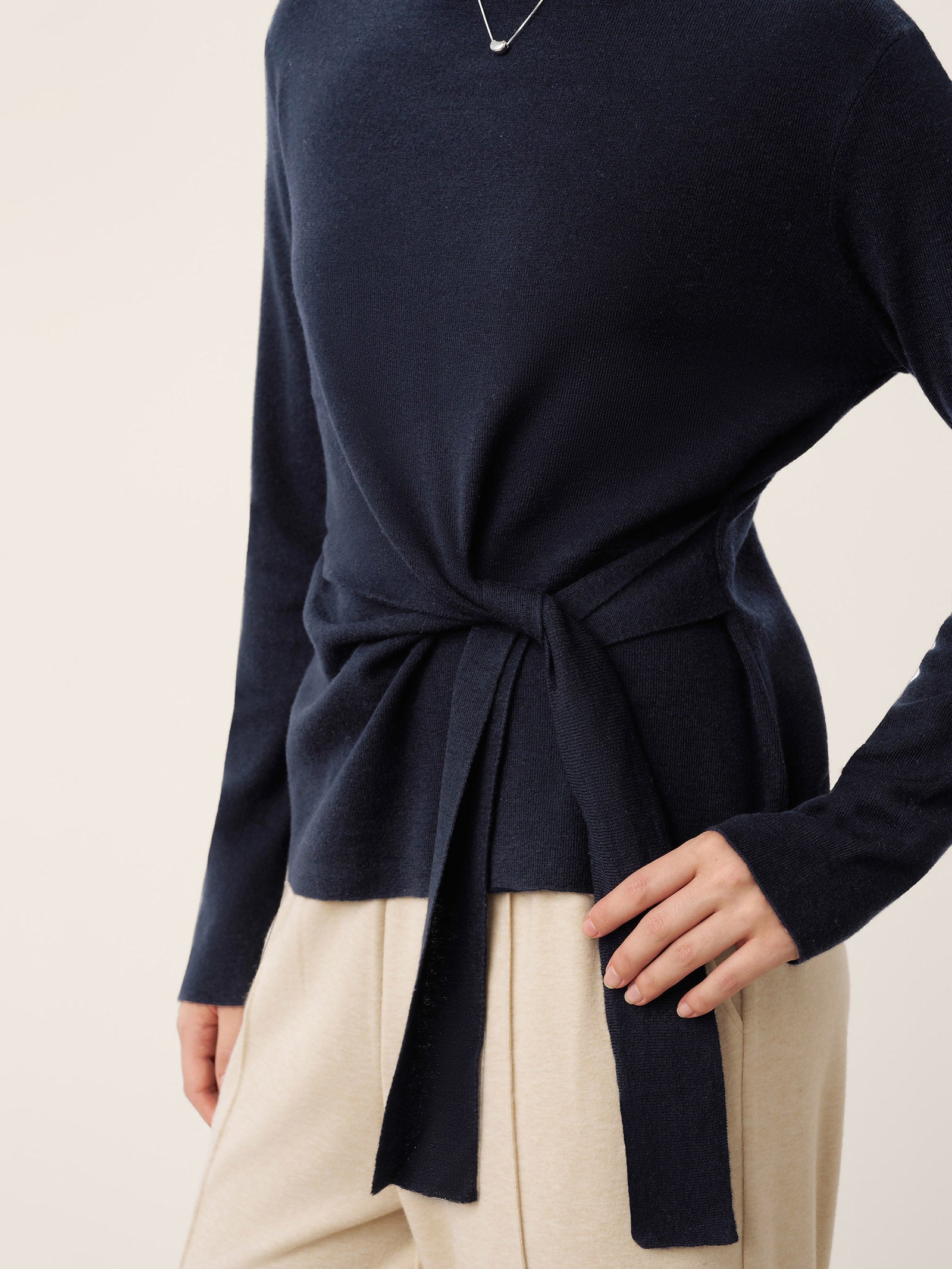 Merino Wool Belted Waist Boat Neck Top NATALIA by LINTICO for women
