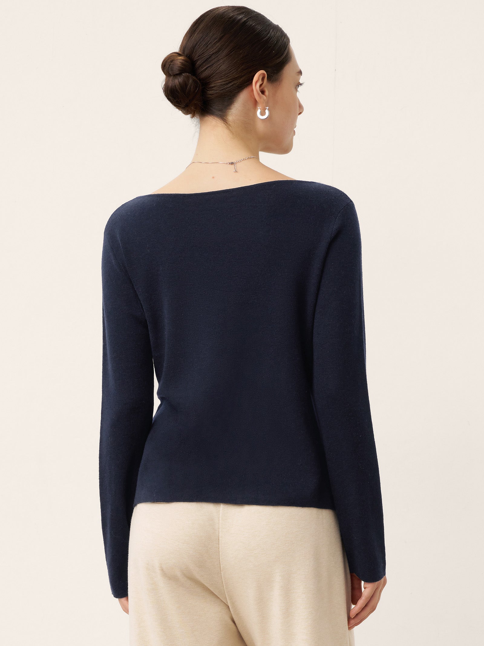 Merino Wool Belted Waist Boat Neck Top NATALIA by LINTICO for women