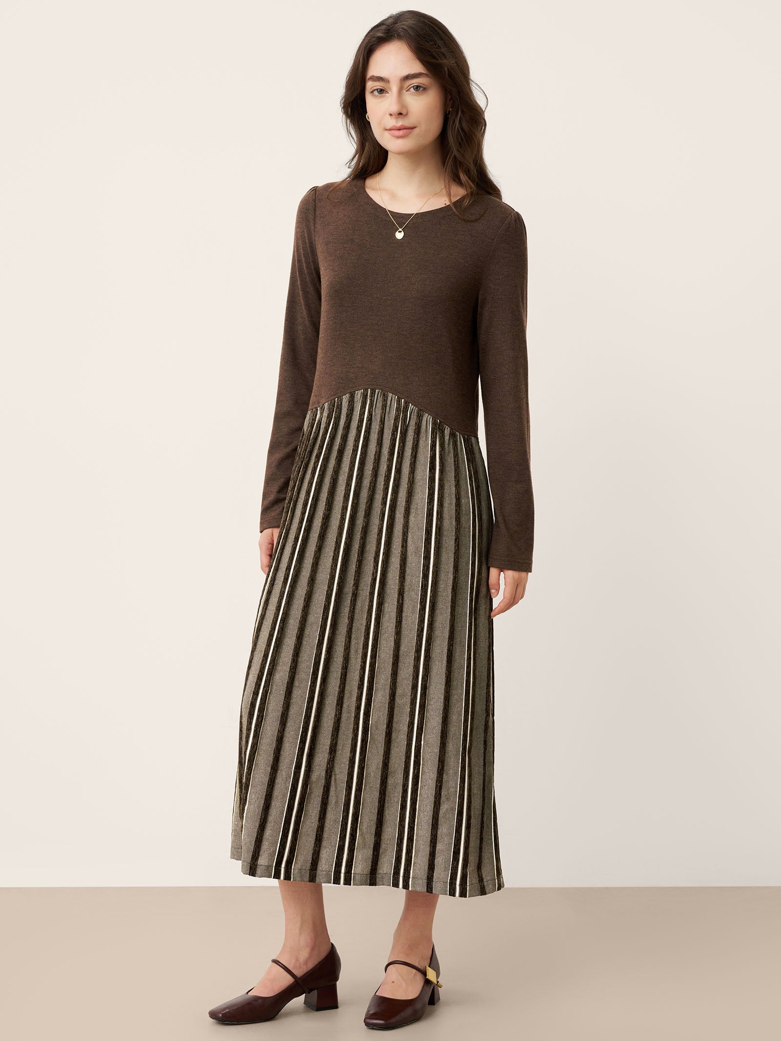 Wool Cotton Panel Crescent Waist Maxi Dress CORALINE