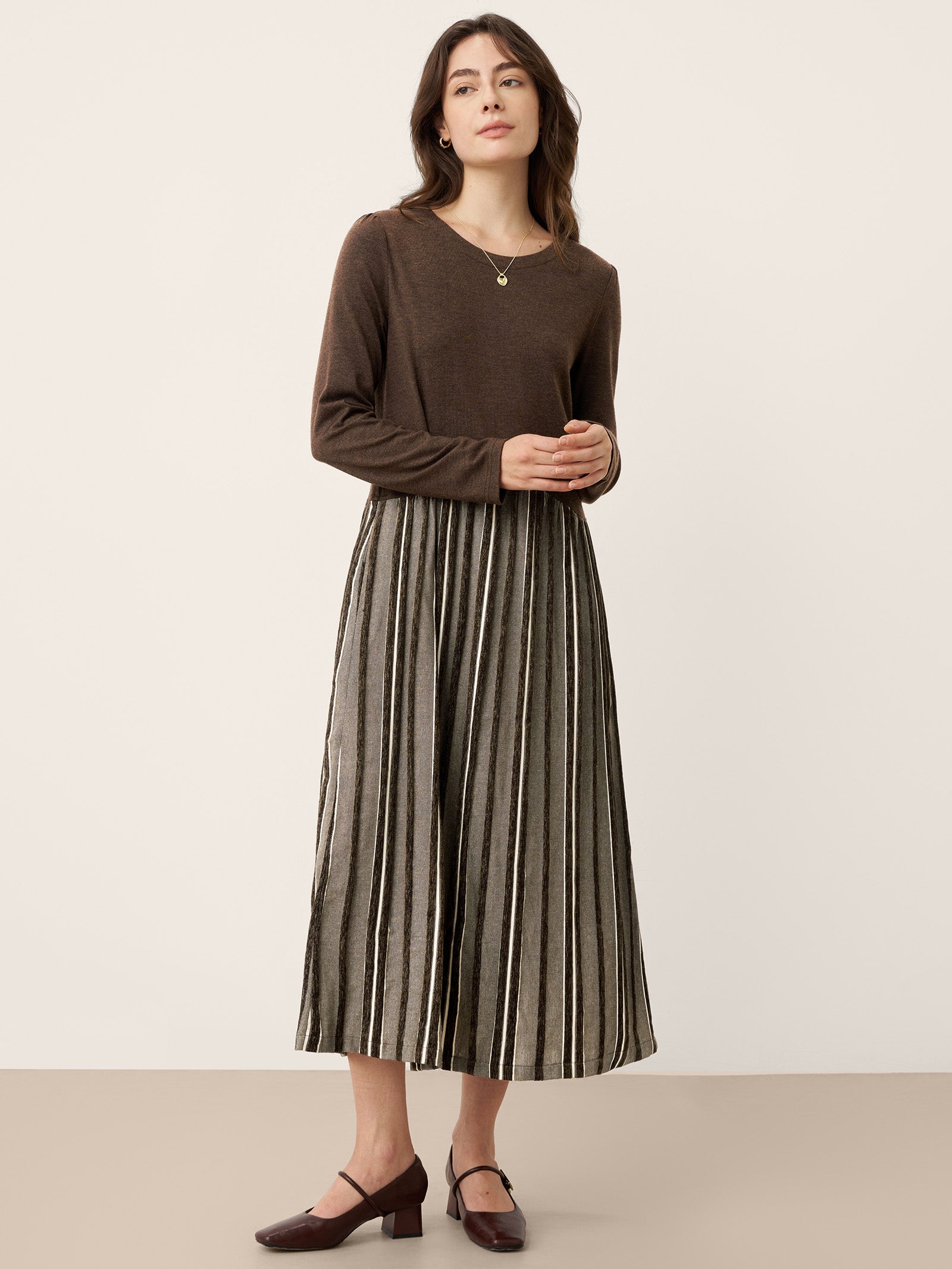 Wool Cotton Panel Crescent Waist Maxi Dress CORALINE